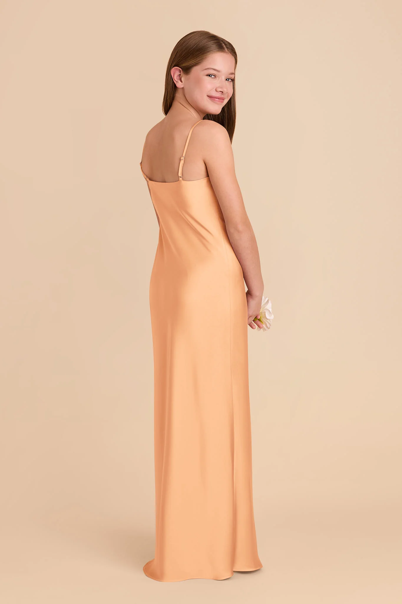 Elisa Matte Satin Junior Dress - Peach - Image 3