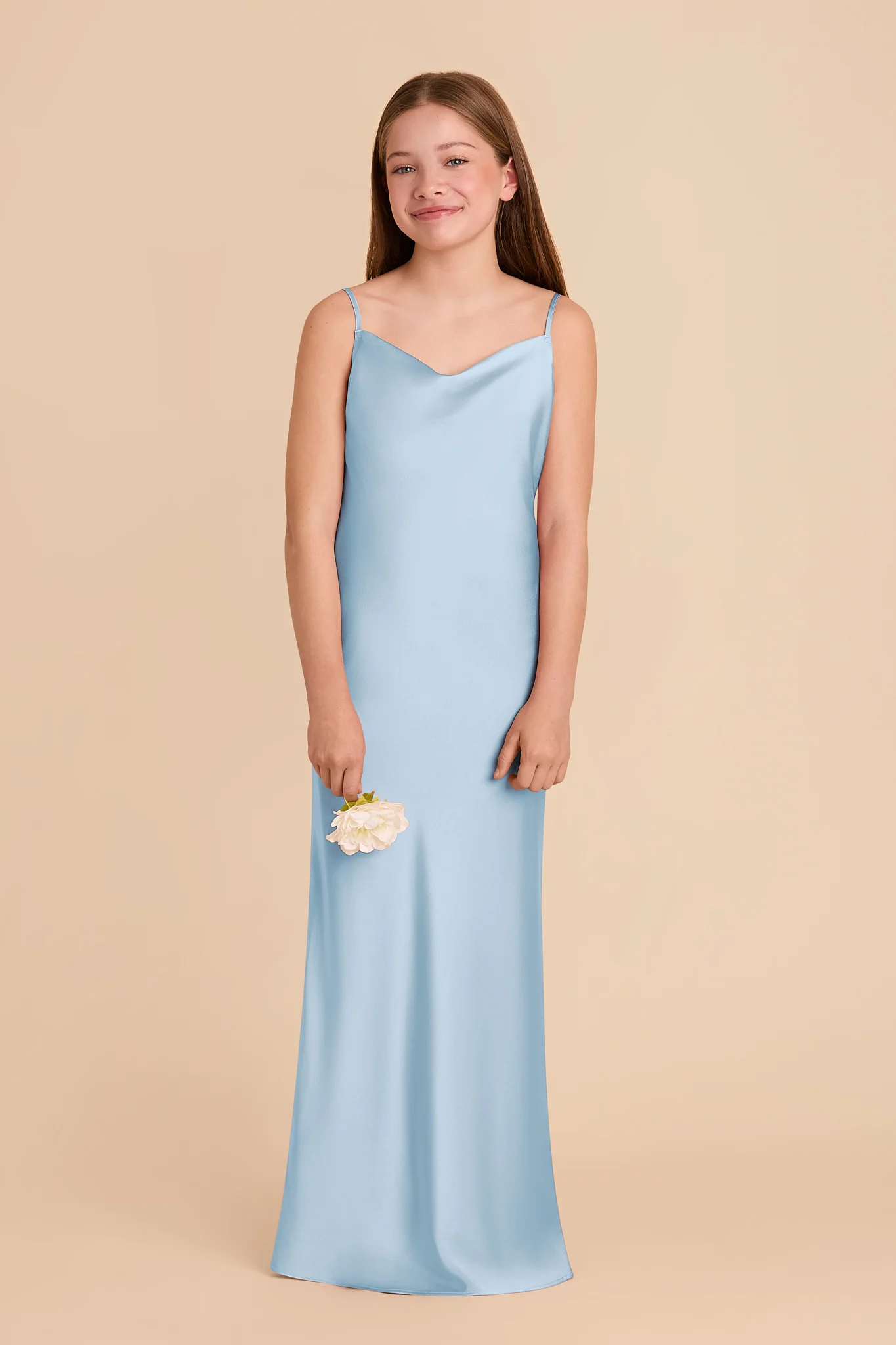 Elisa Matte Satin Junior Dress - Sky Blue
