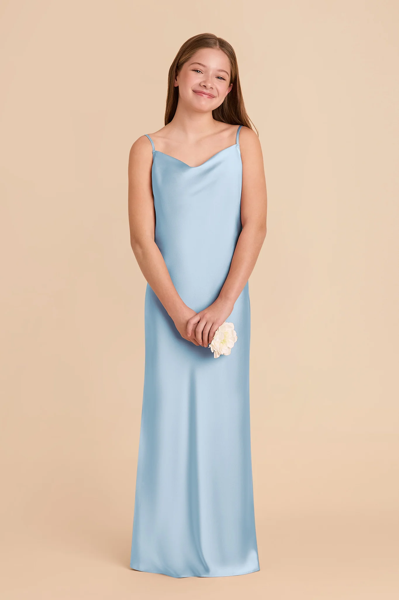 Elisa Matte Satin Junior Dress - Sky Blue - Image 2