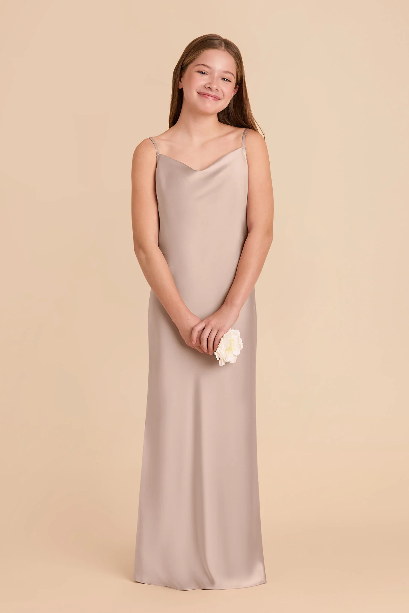 Elisa Matte Satin Junior Dress - Taupe - Image 2