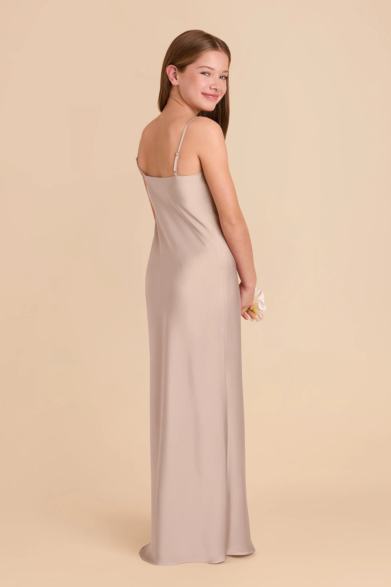 Elisa Matte Satin Junior Dress - Taupe - Image 3