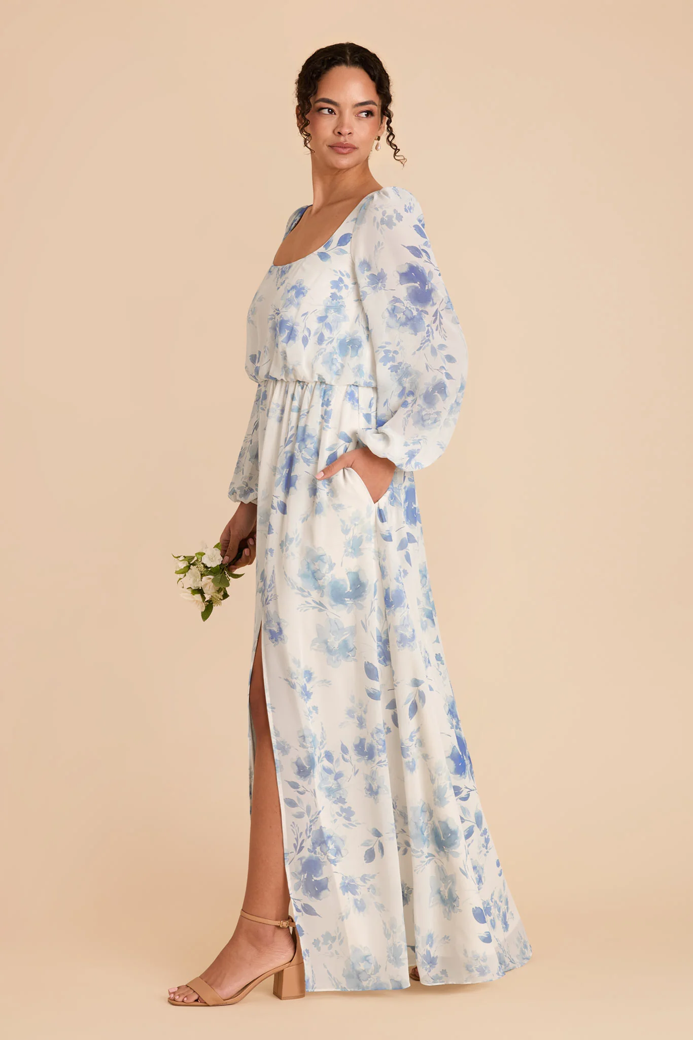 Eloise Chiffon Dress - Blue Rococo Floral - Image 3