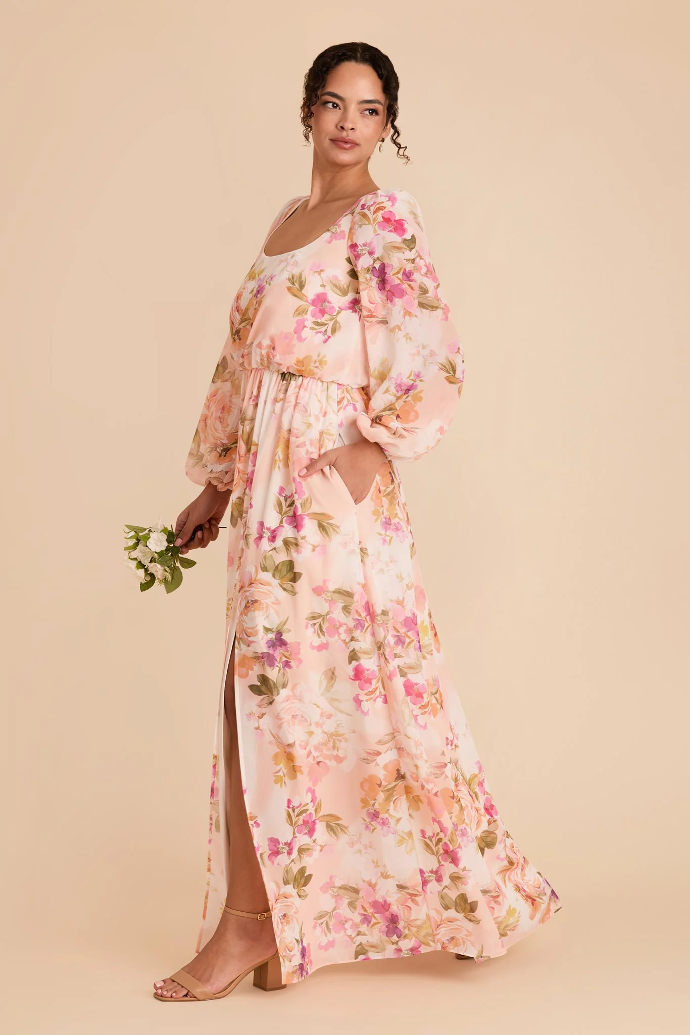 Eloise Chiffon Dress - Coral Sunset Peonies - Image 3