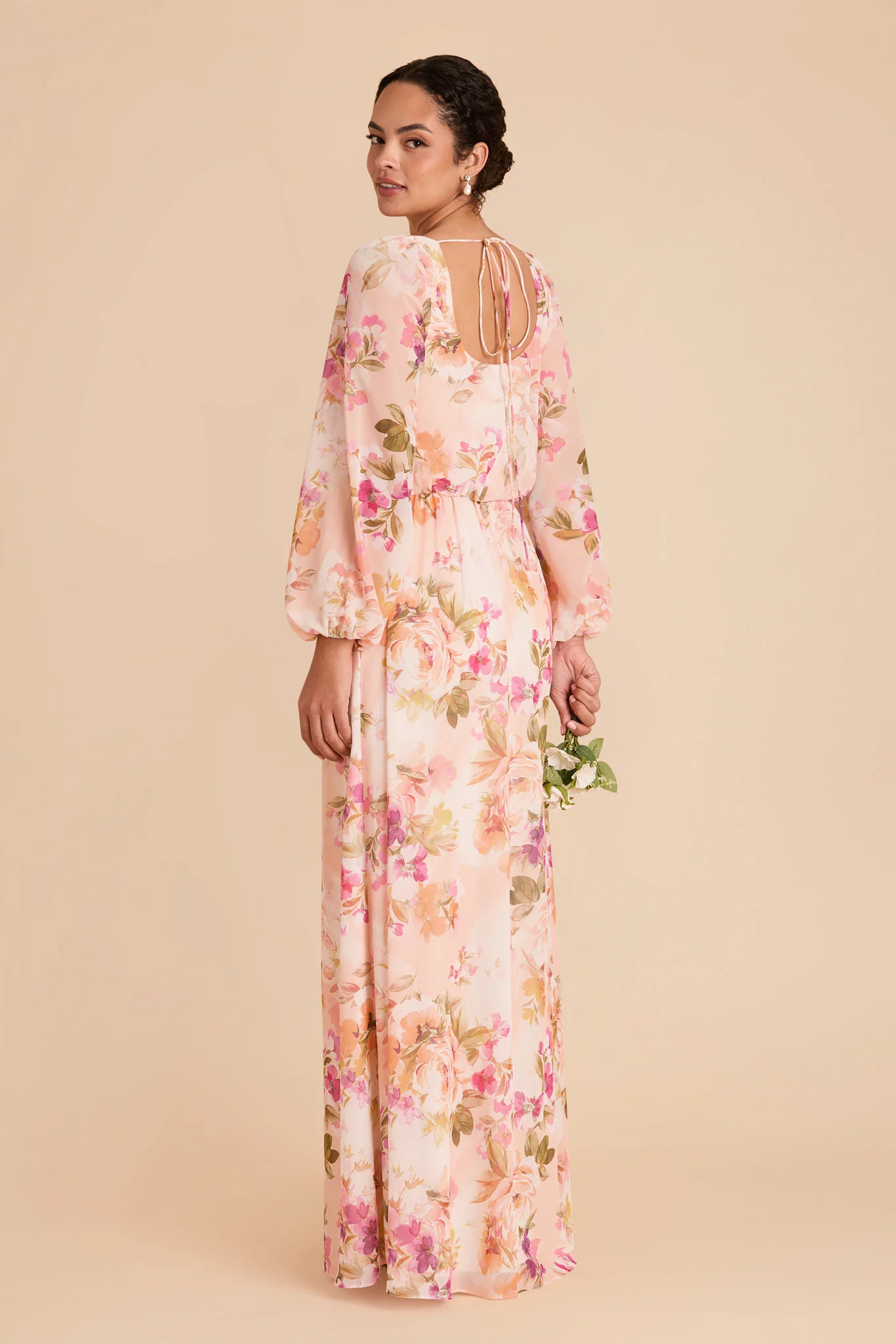 Eloise Chiffon Dress - Coral Sunset Peonies - Image 4