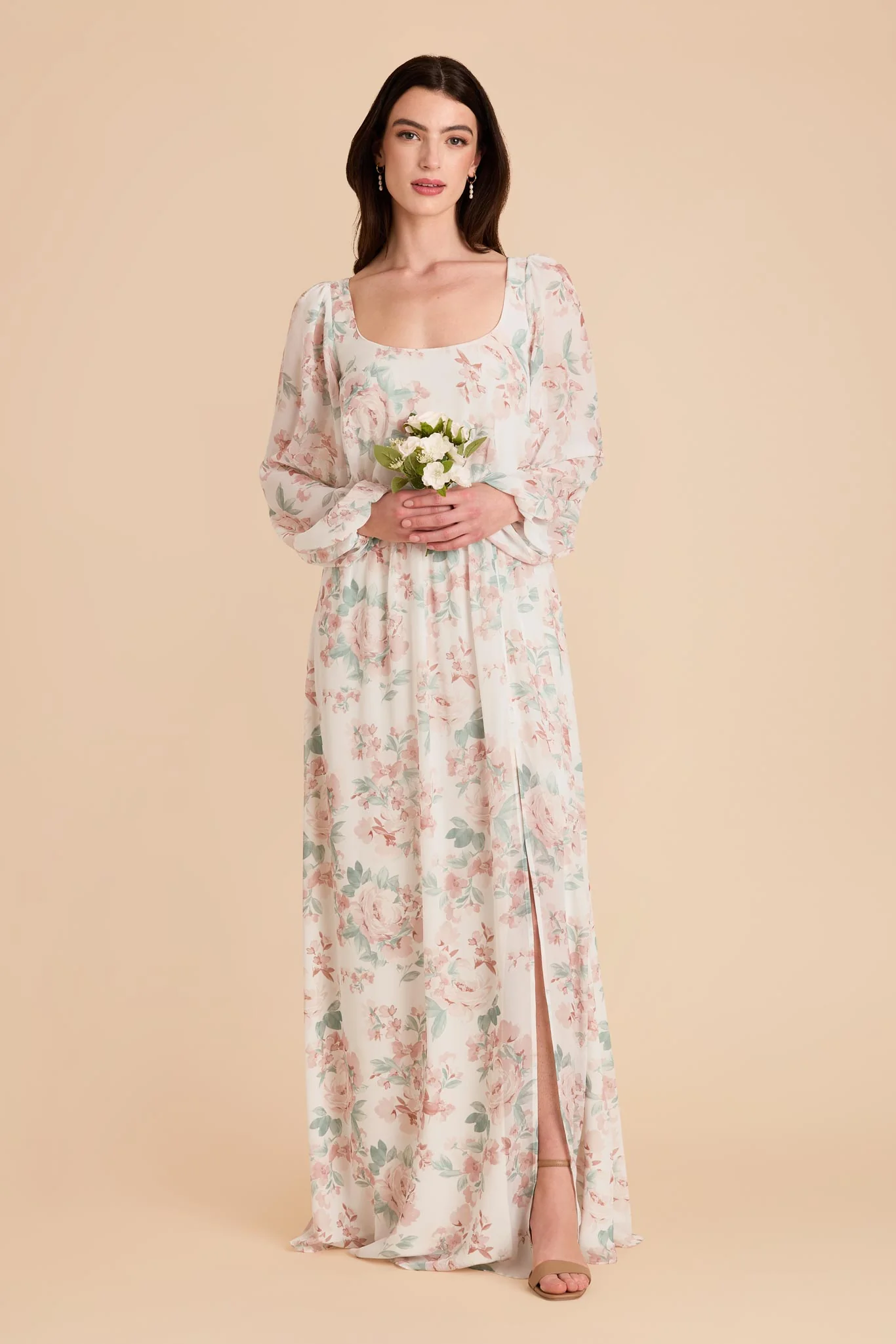 Eloise Chiffon Dress - Dusty Apricot Peonies - Image 2