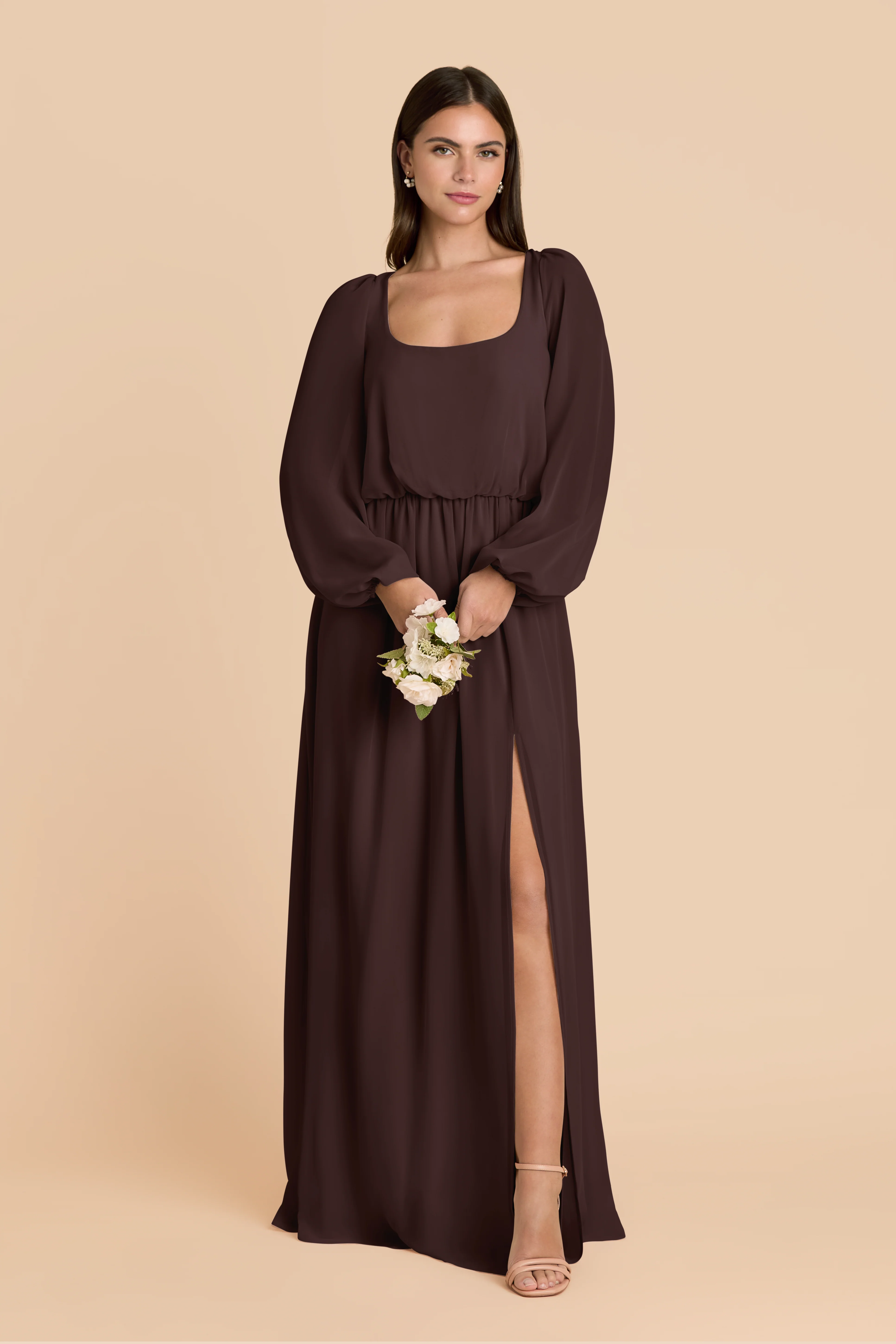 Eloise Chiffon Dress - Espresso - Image 3