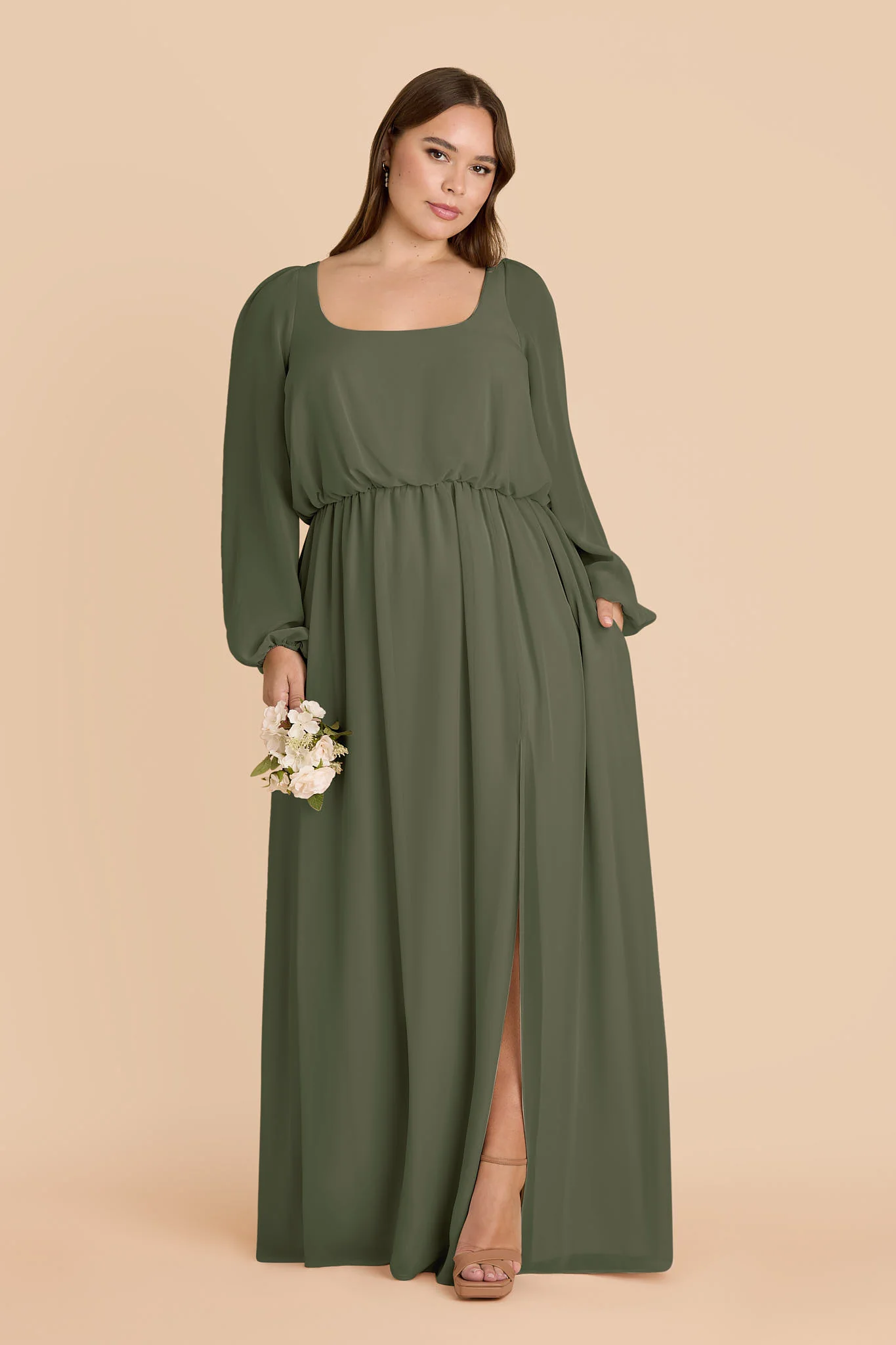 Eloise Chiffon Dress - Olive - Image 2
