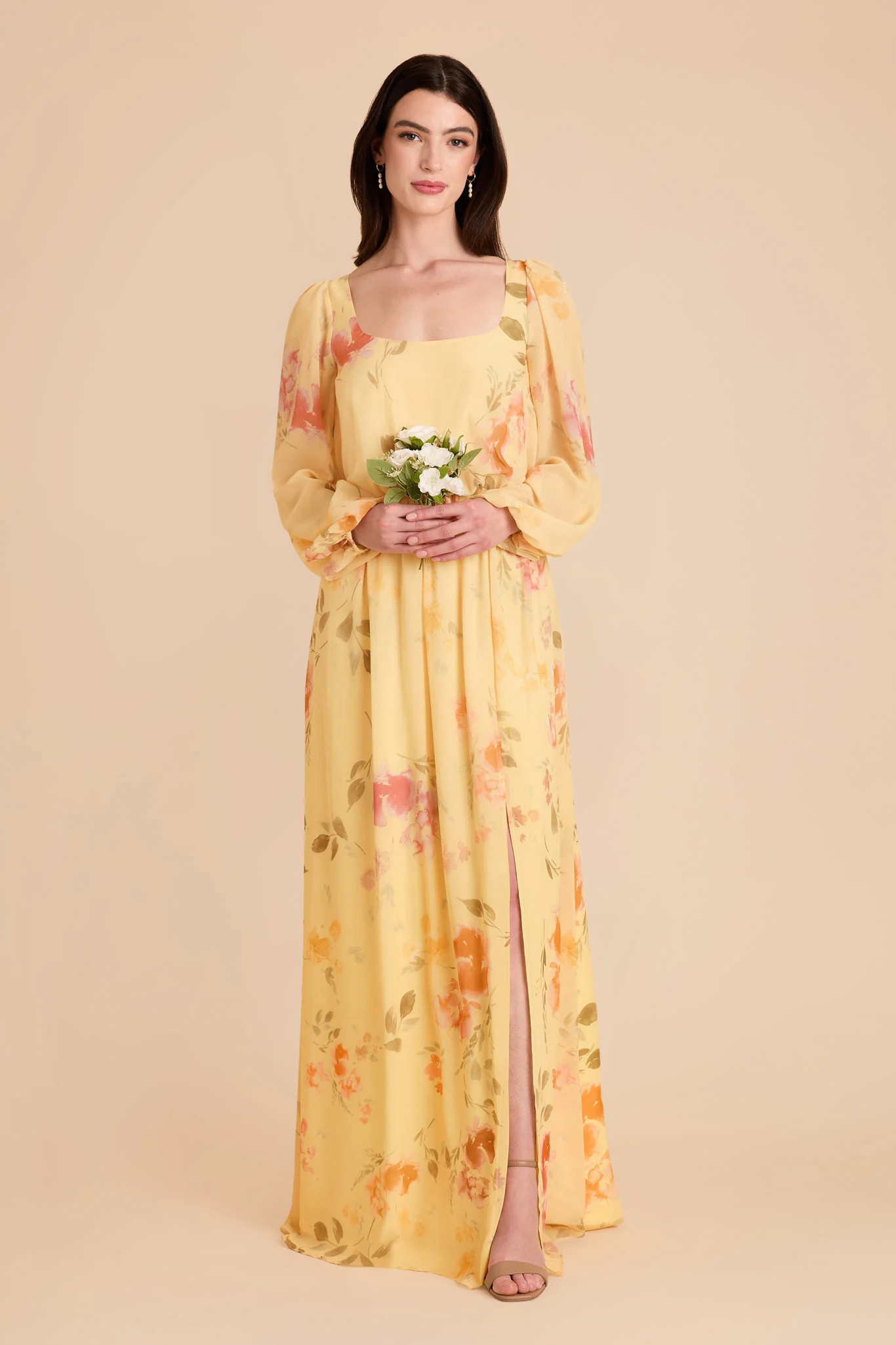 Eloise Chiffon Dress - Pale Yellow Rococo Floral - Image 2