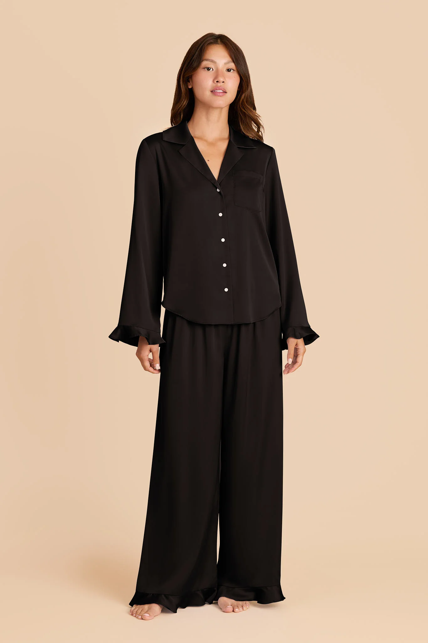 Emma Matte Satin Pajama Set - Black - Image 2