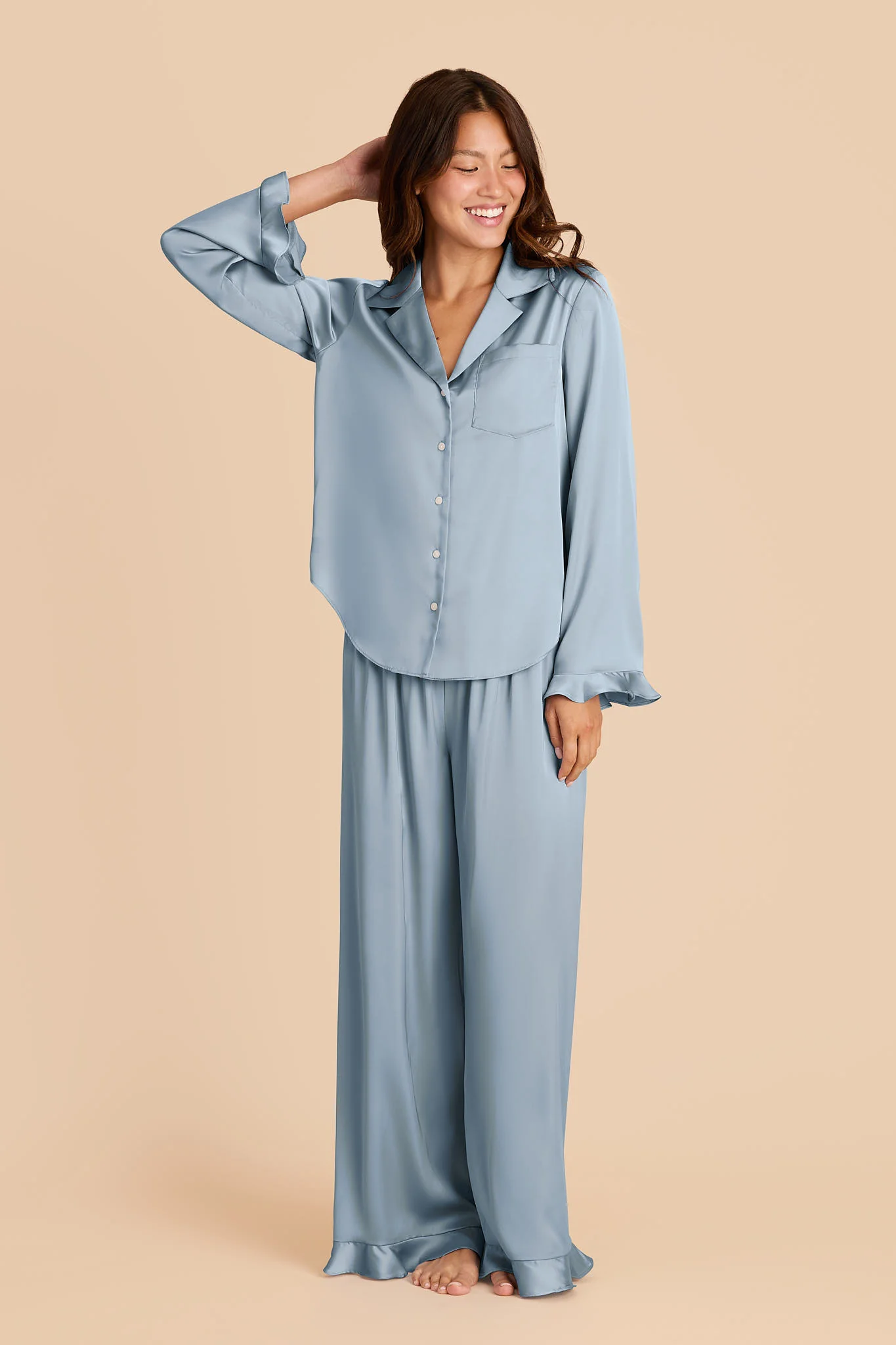 Emma Matte Satin Pajama Set - Dusty Blue - Image 2