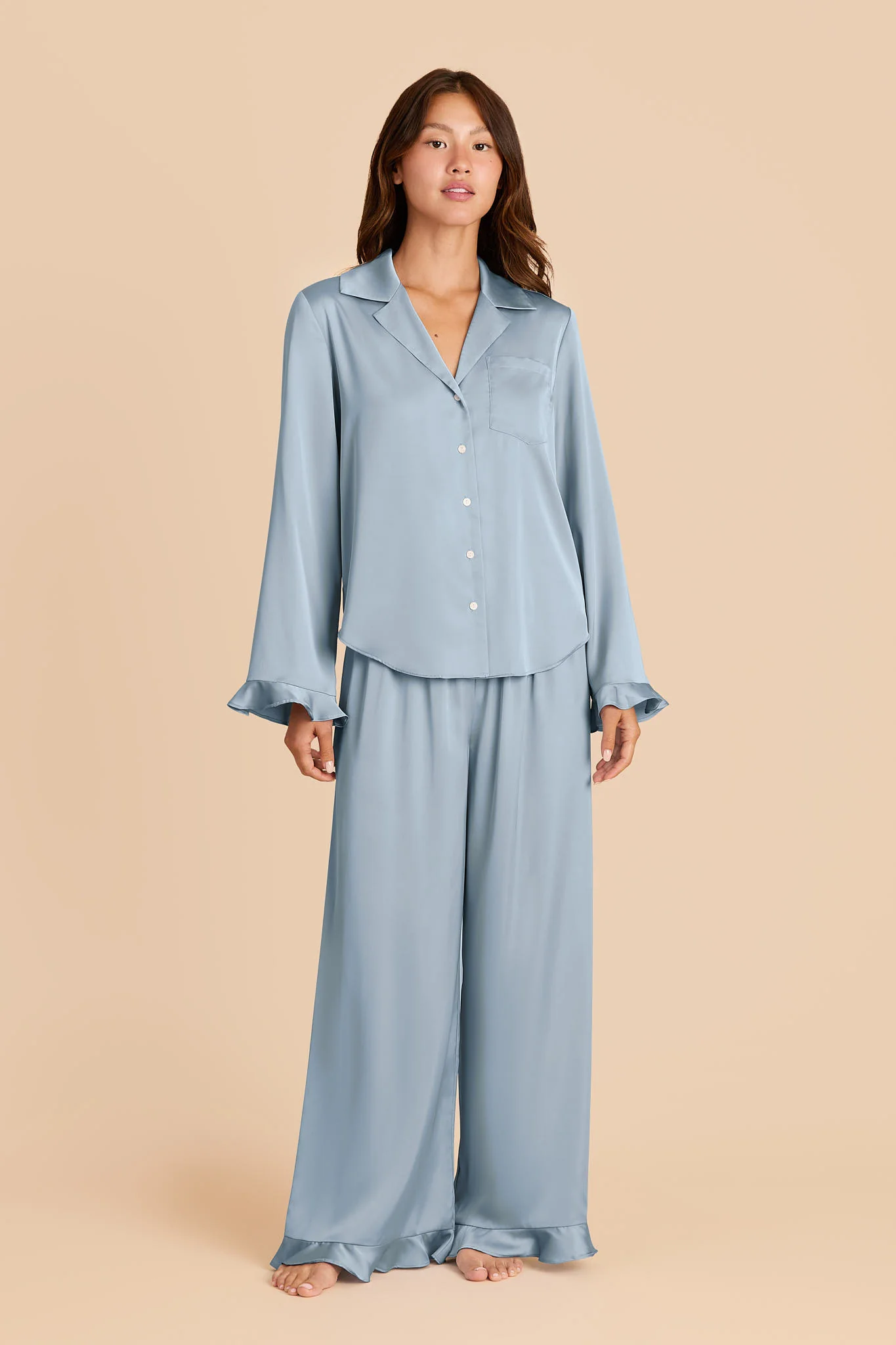 Emma Matte Satin Pajama Set - Dusty Blue - Image 3