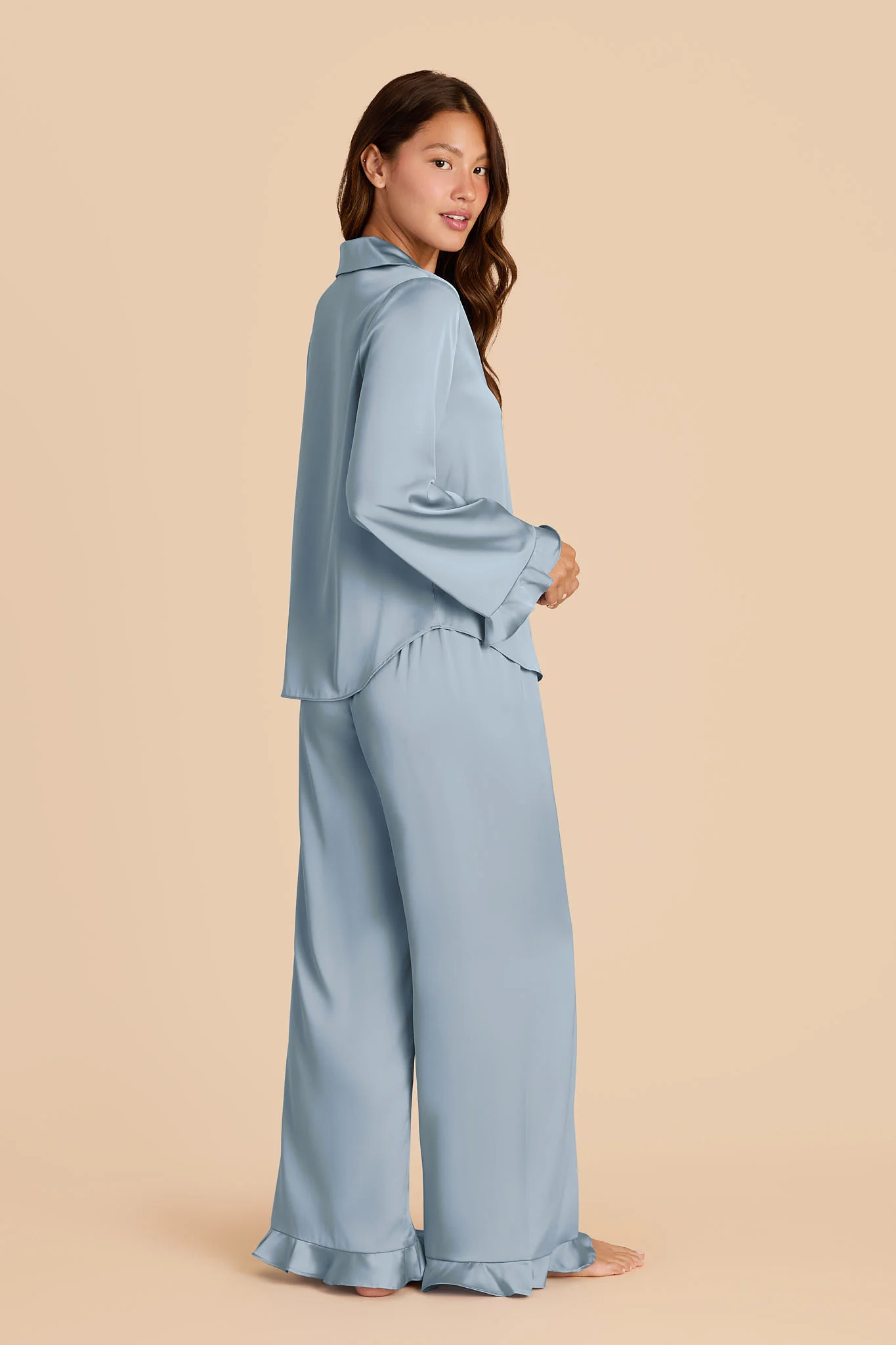 Emma Matte Satin Pajama Set - Dusty Blue - Image 4