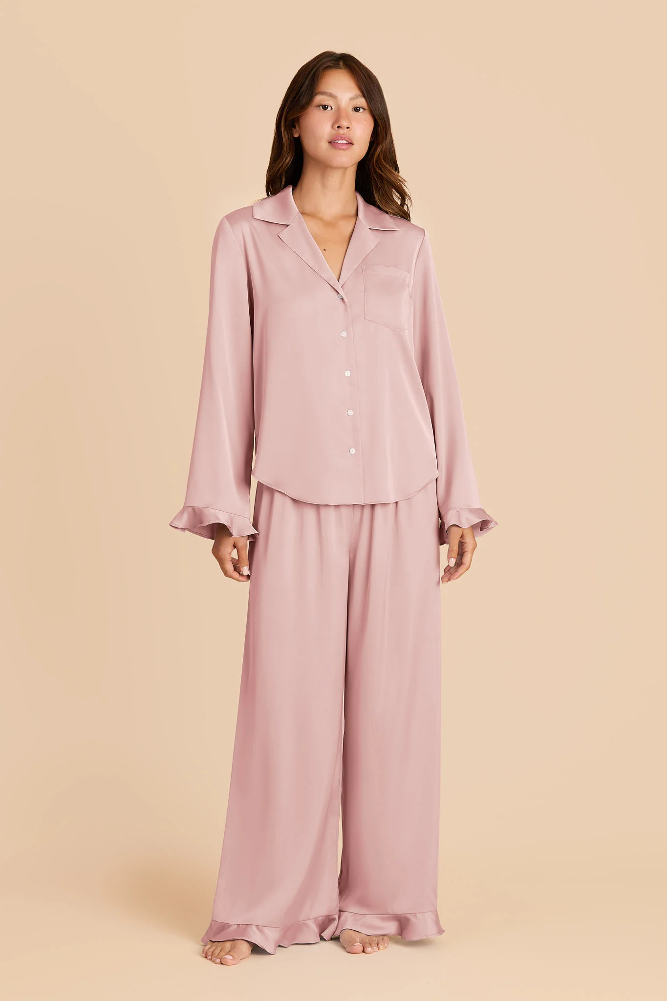 Emma Matte Satin Pajama Set - Dusty Pink - Image 2
