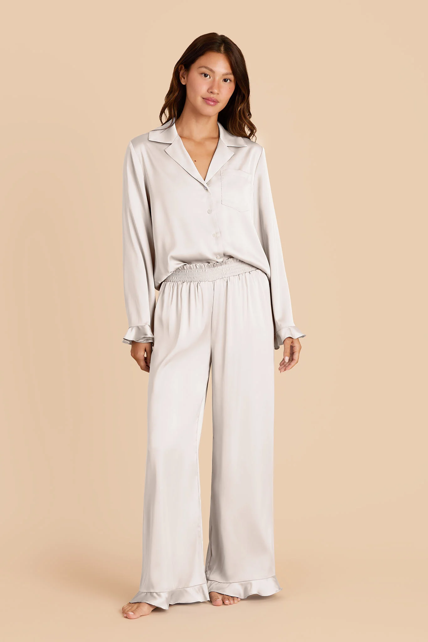 Emma Matte Satin Pajama Set - Ivory - Image 3