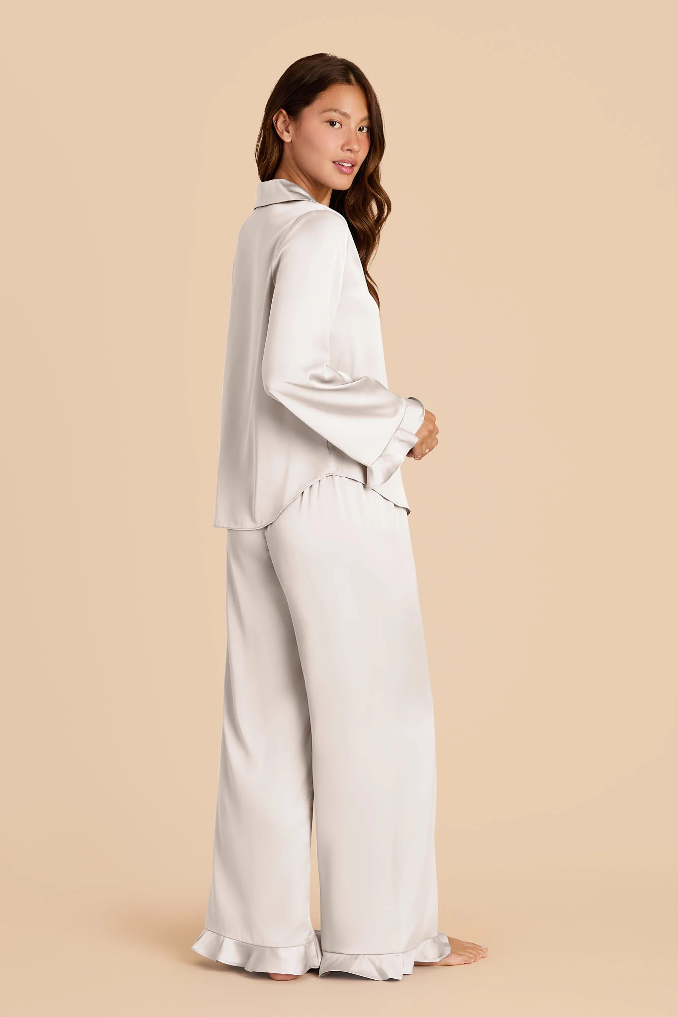 Emma Matte Satin Pajama Set - Ivory - Image 4