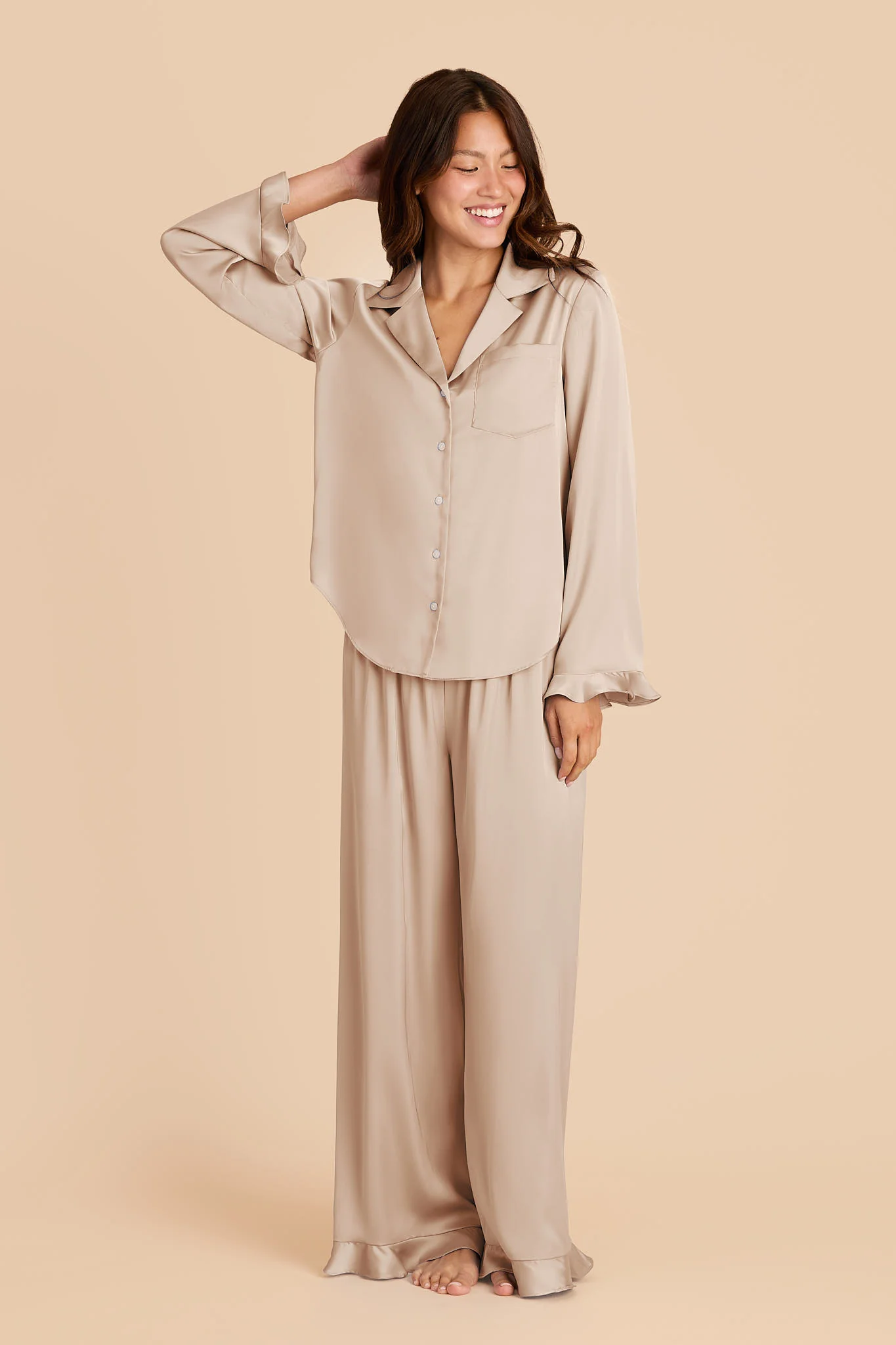 Emma Matte Satin Pajama Set - Neutral Champagne - Image 2