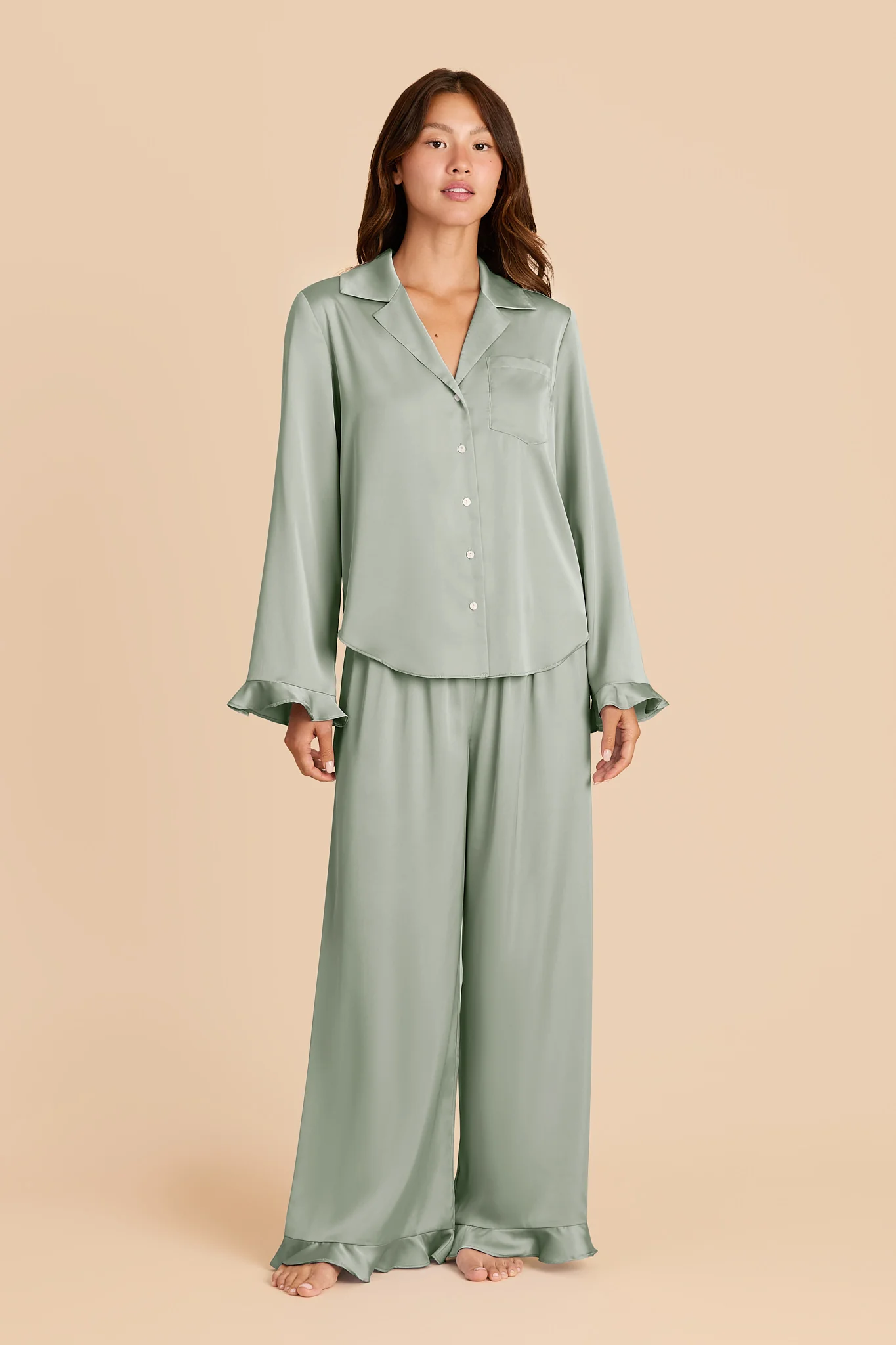 Emma Matte Satin Pajama Set - Sage