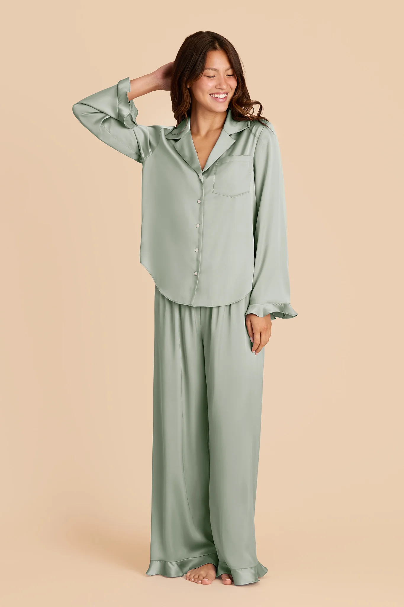 Emma Matte Satin Pajama Set - Sage - Image 3
