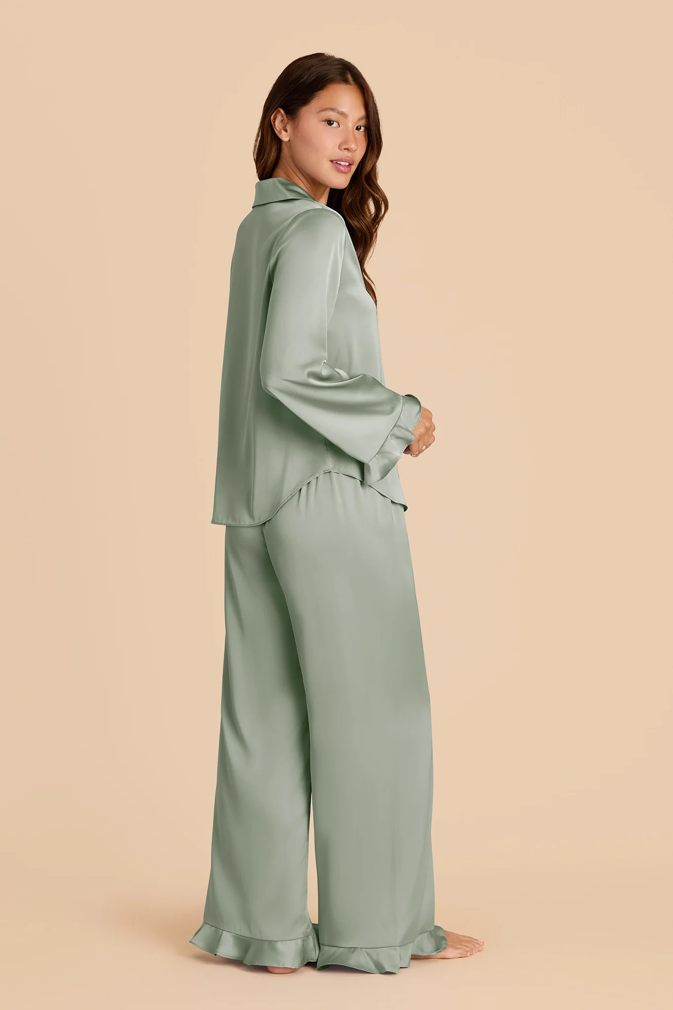 Emma Matte Satin Pajama Set - Sage - Image 4