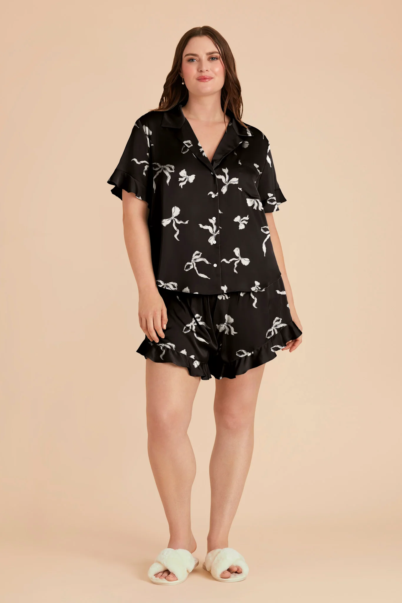 Esther Matte Satin Pajama Set - Black Bows - Image 3
