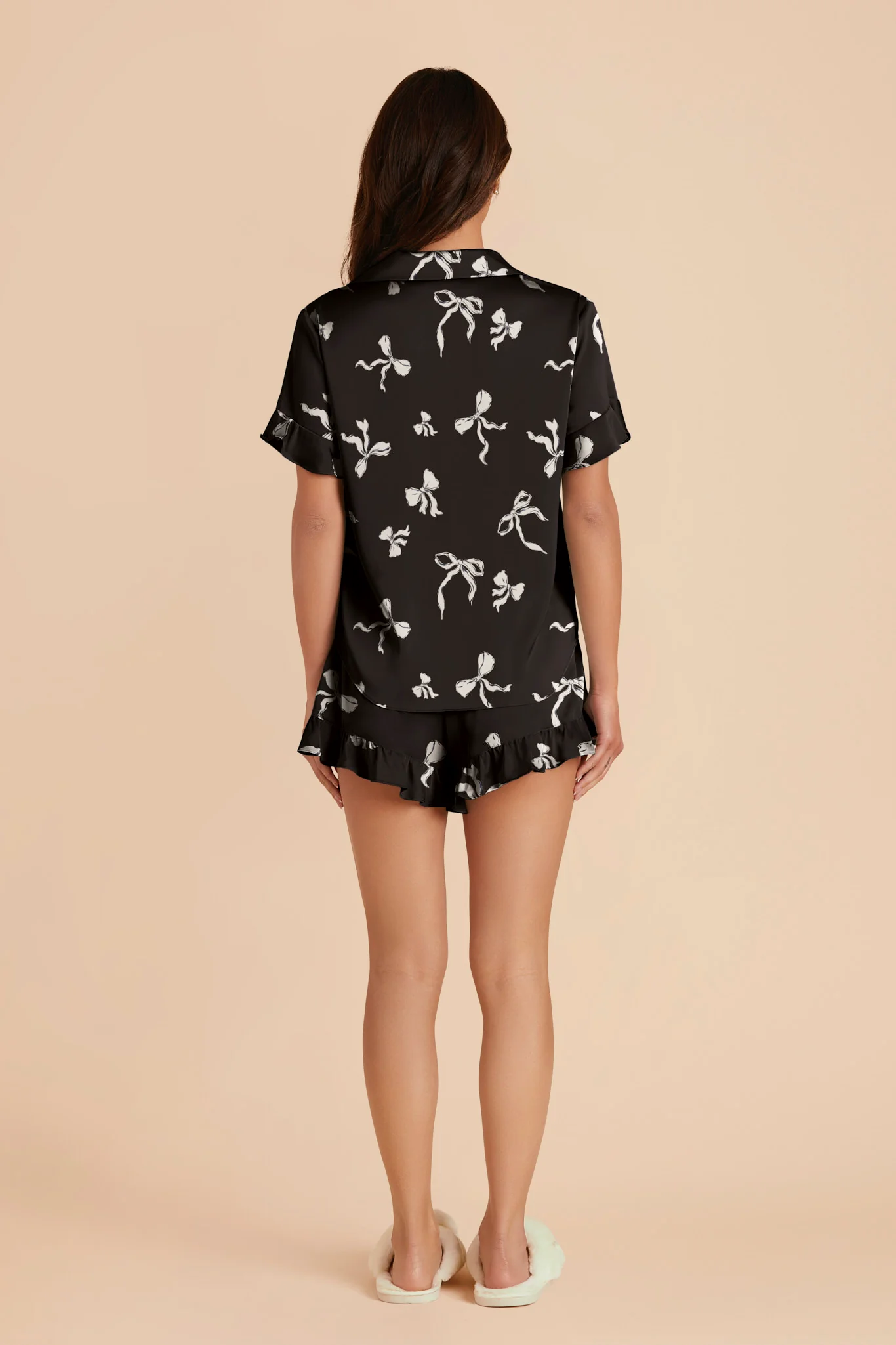 Esther Matte Satin Pajama Set - Black Bows - Image 4