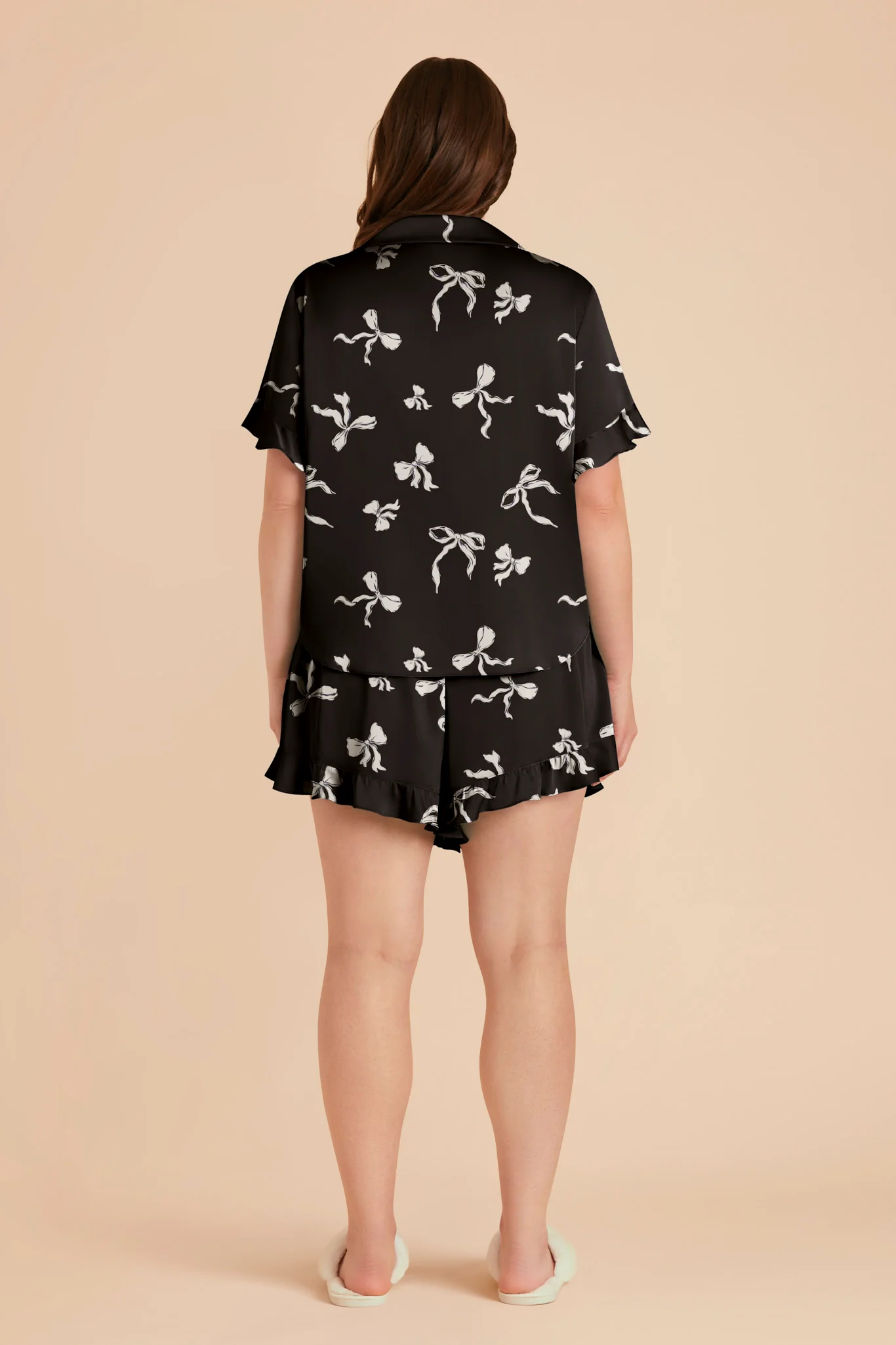Esther Matte Satin Pajama Set - Black Bows - Image 5