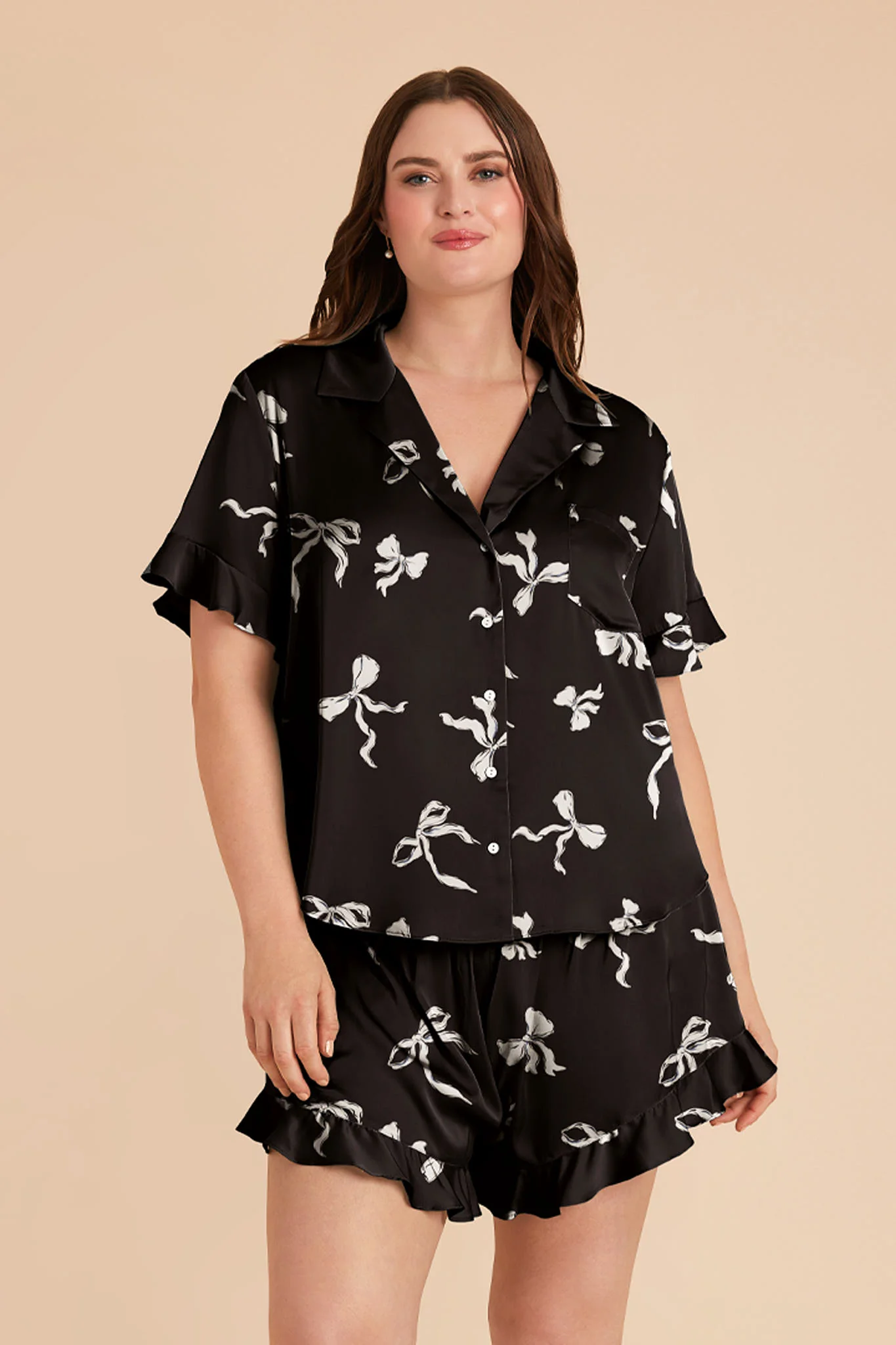 Esther Matte Satin Pajama Set - Black Bows - Image 6