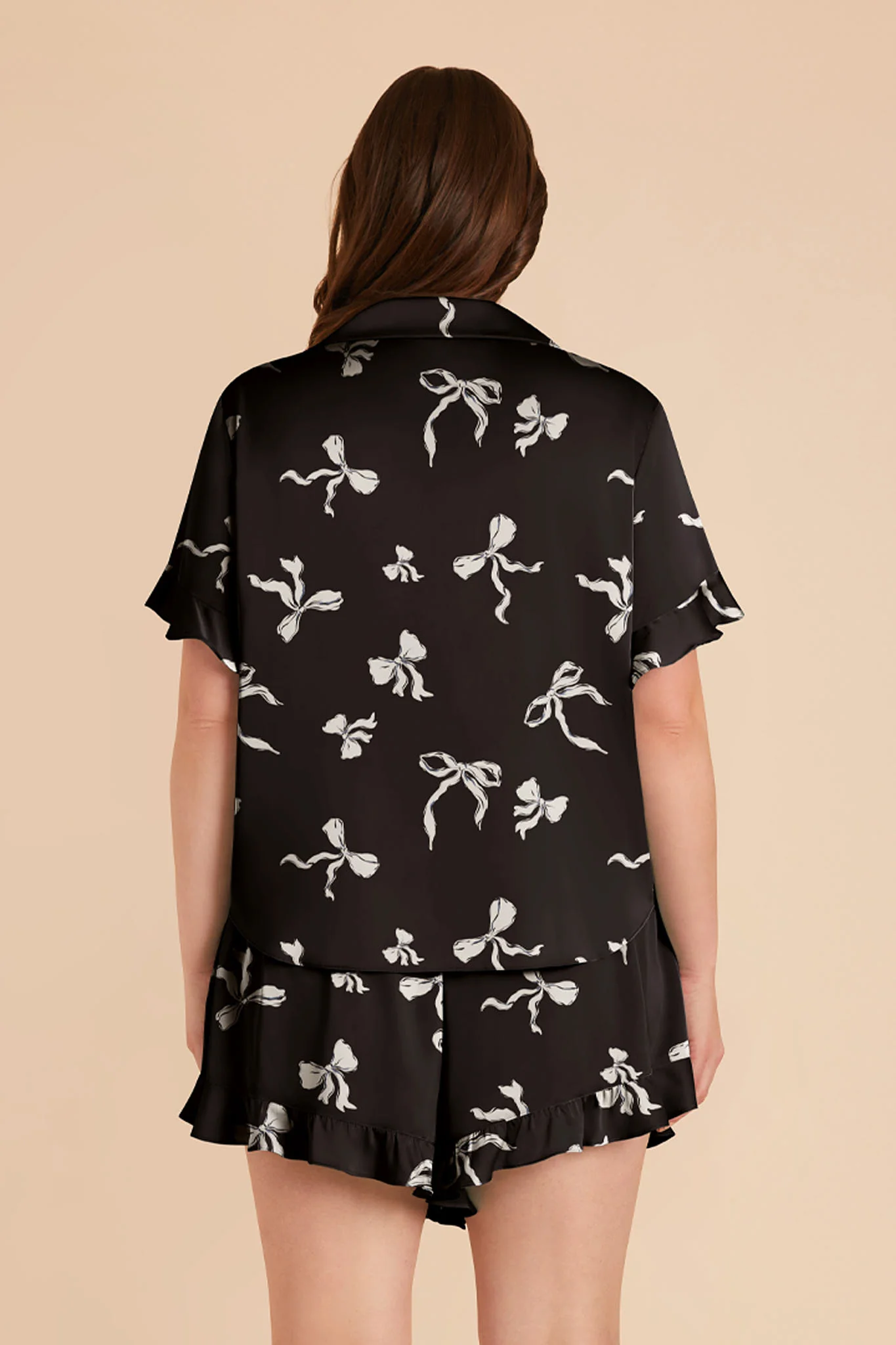Esther Matte Satin Pajama Set - Black Bows - Image 7