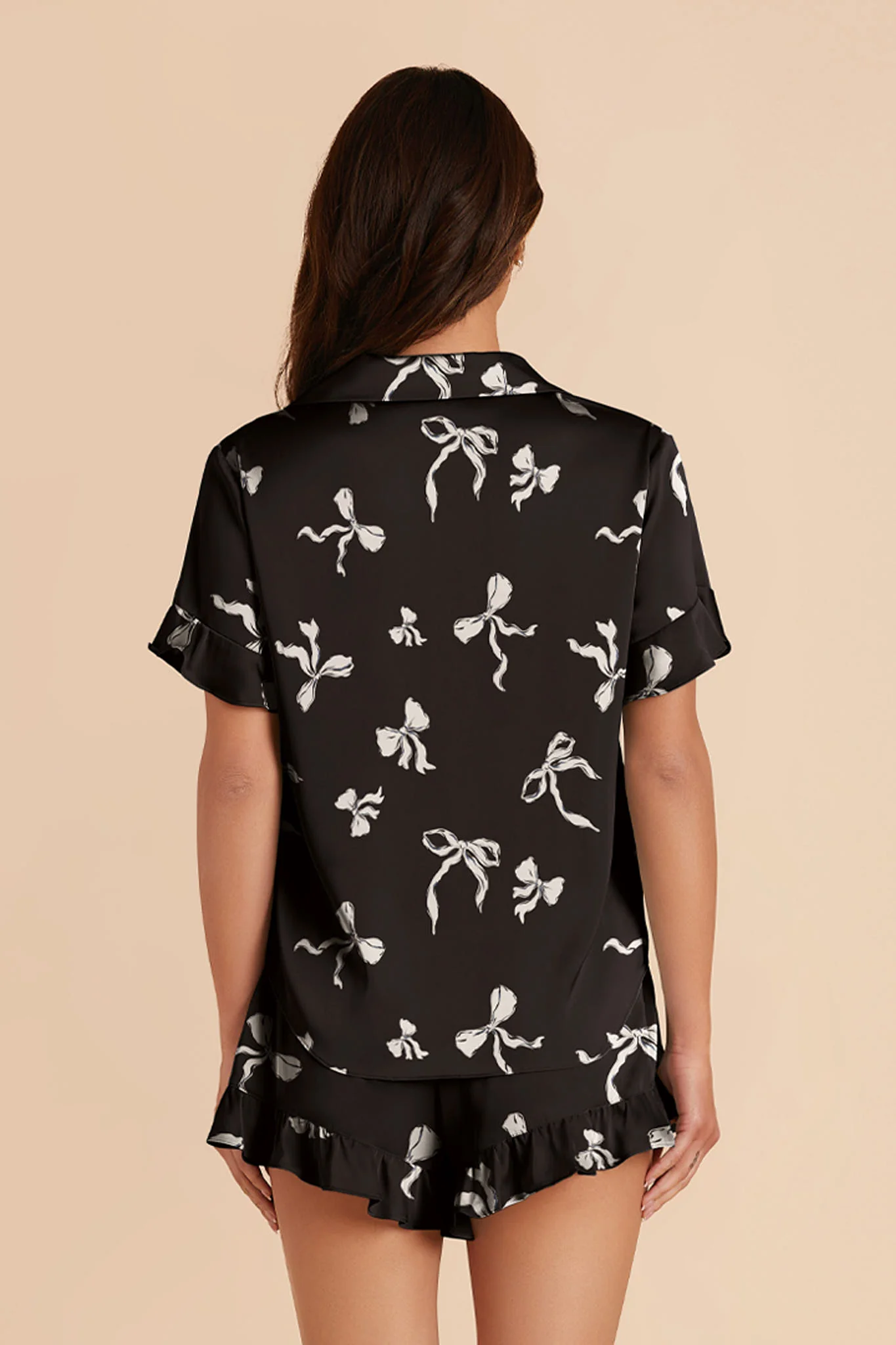 Esther Matte Satin Pajama Set - Black Bows - Image 8
