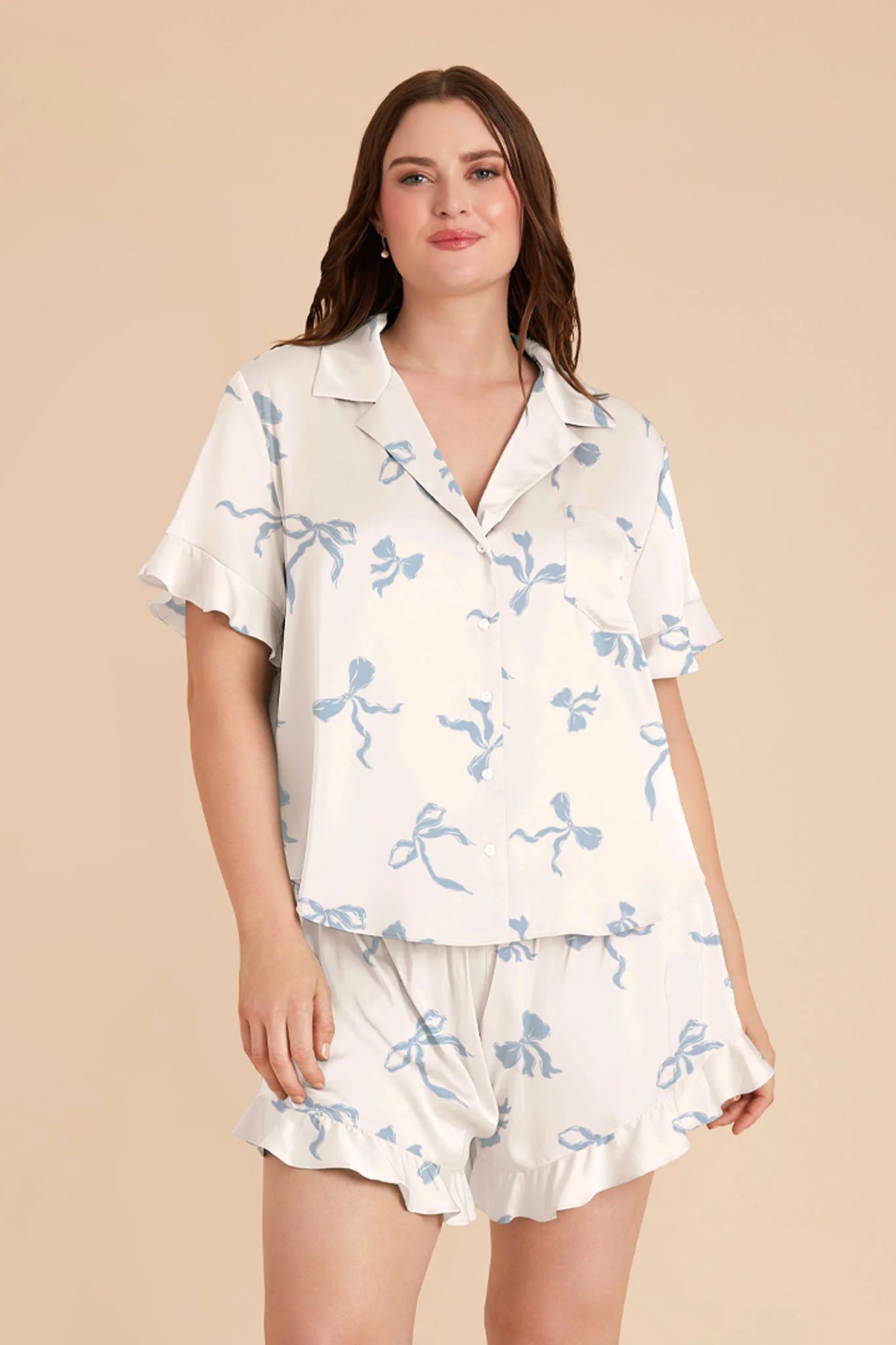 Esther Matte Satin Pajama Set - Ivory Bows - Image 6