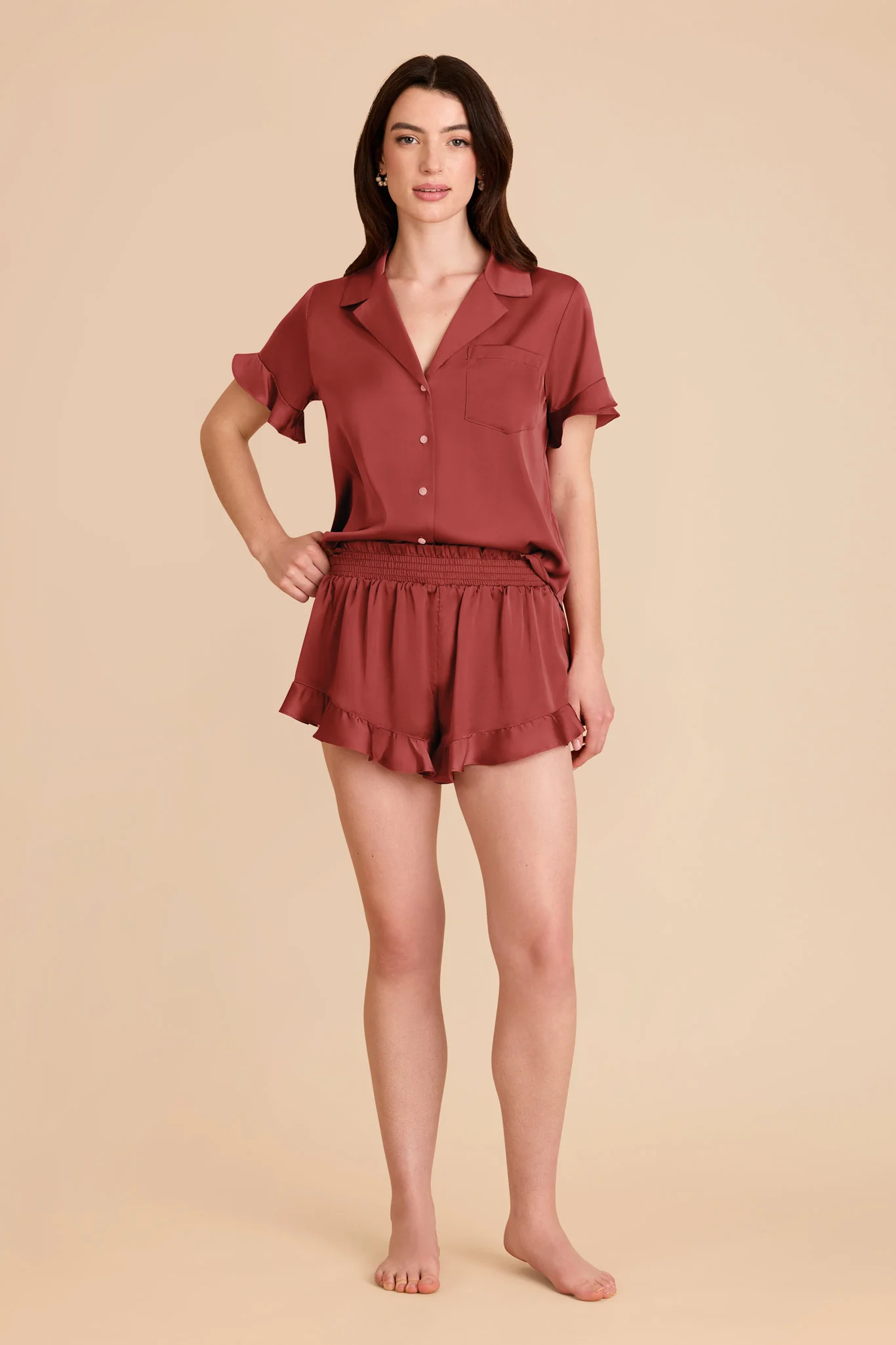 Esther Matte Satin Pajama Set - Auburn - Image 2