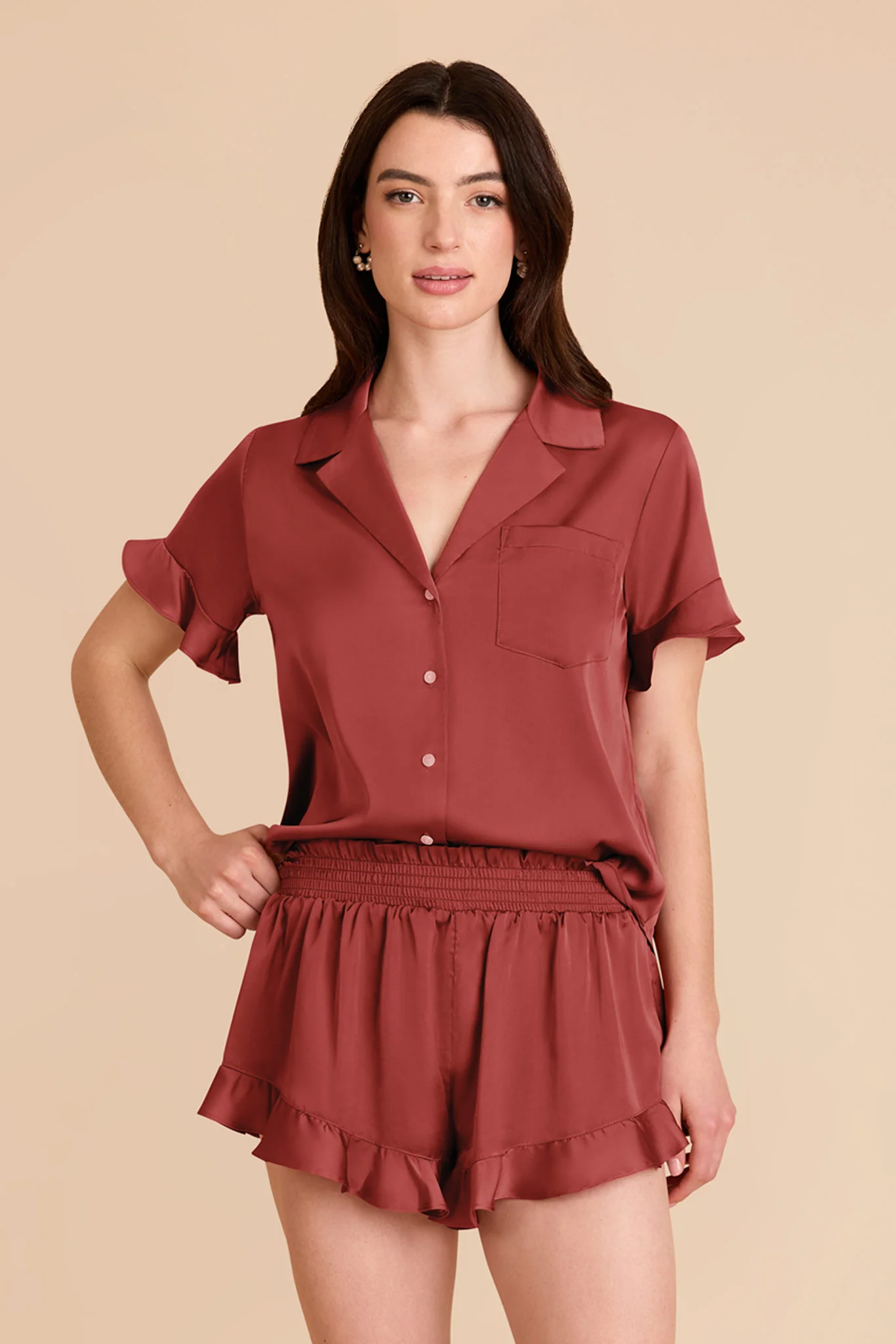 Esther Matte Satin Pajama Set - Auburn - Image 3
