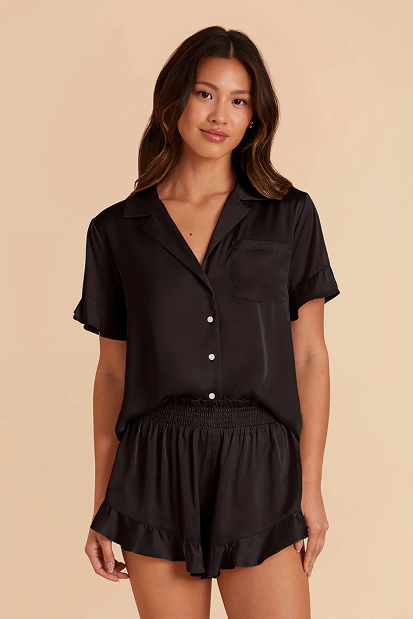 Esther Matte Satin Pajama Set - Black - Image 3