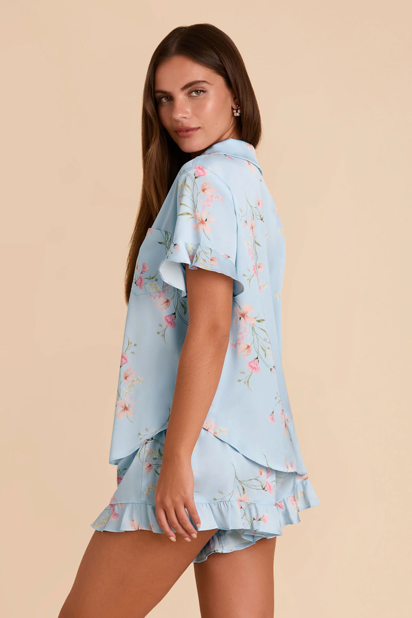 Esther Matte Satin Pajama Set - Blue Mist Le Fleur - Image 4