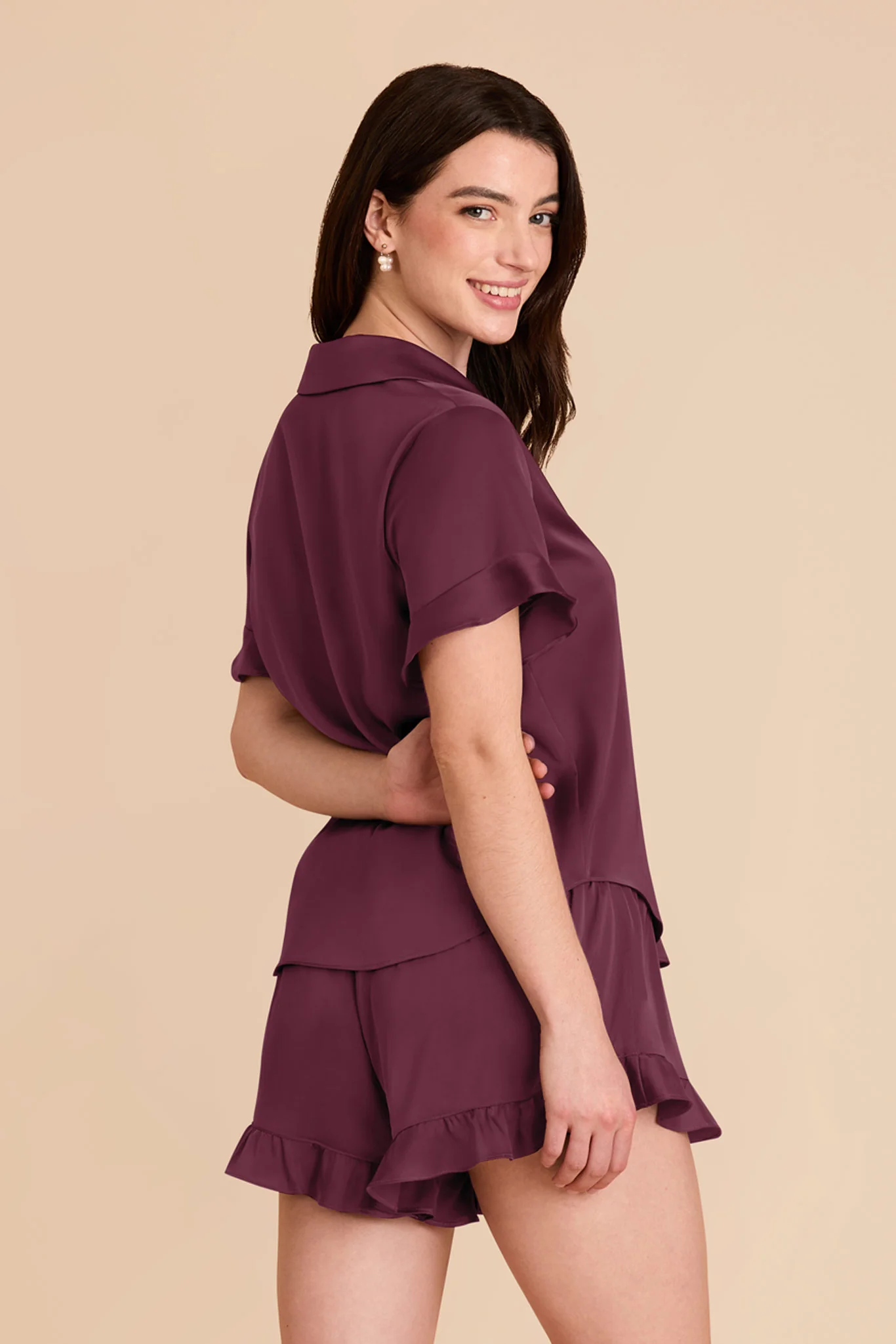 Esther Matte Satin Pajama Set - Cabernet - Image 4