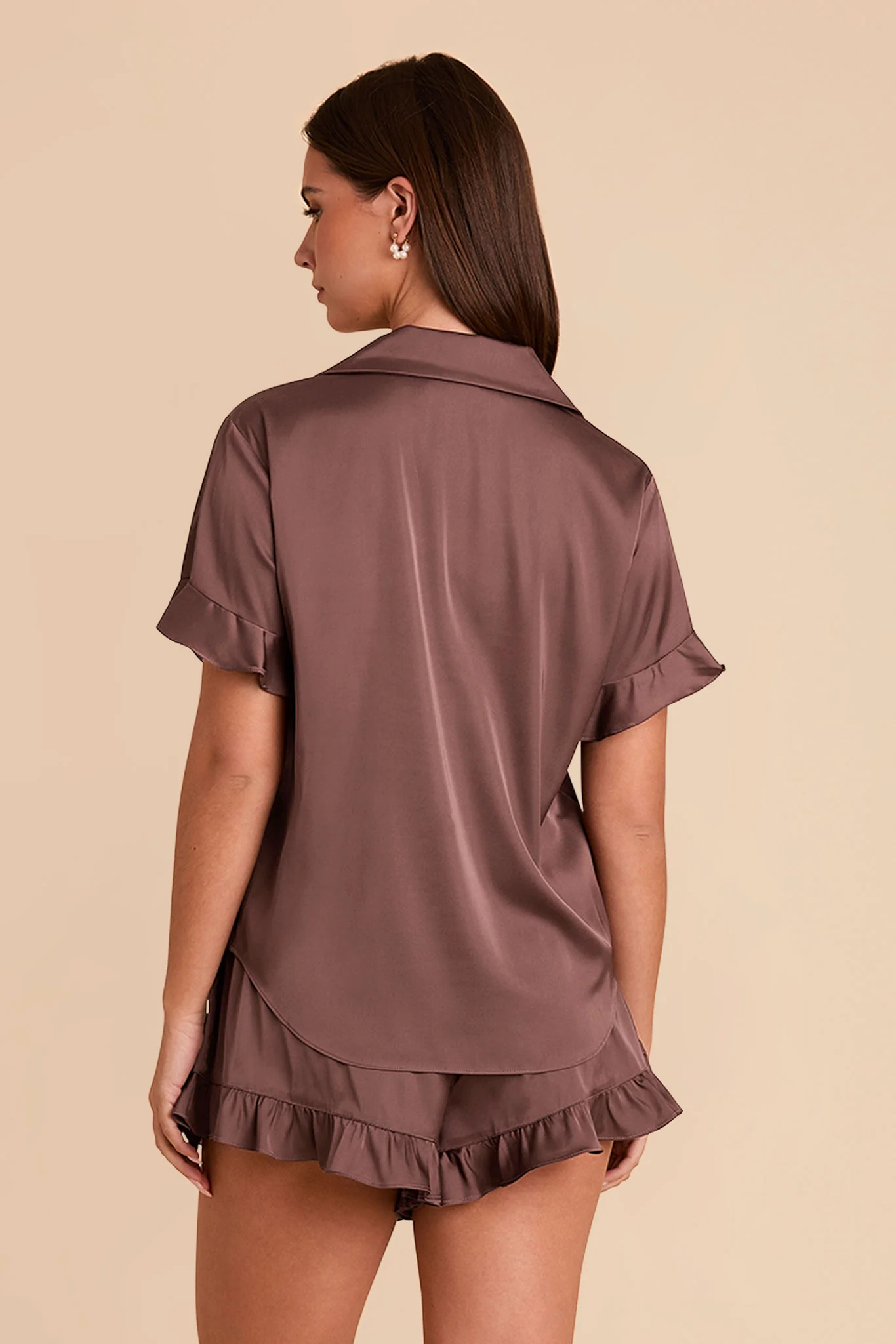 Esther Matte Satin Pajama Set - Chocolate Brown - Image 5