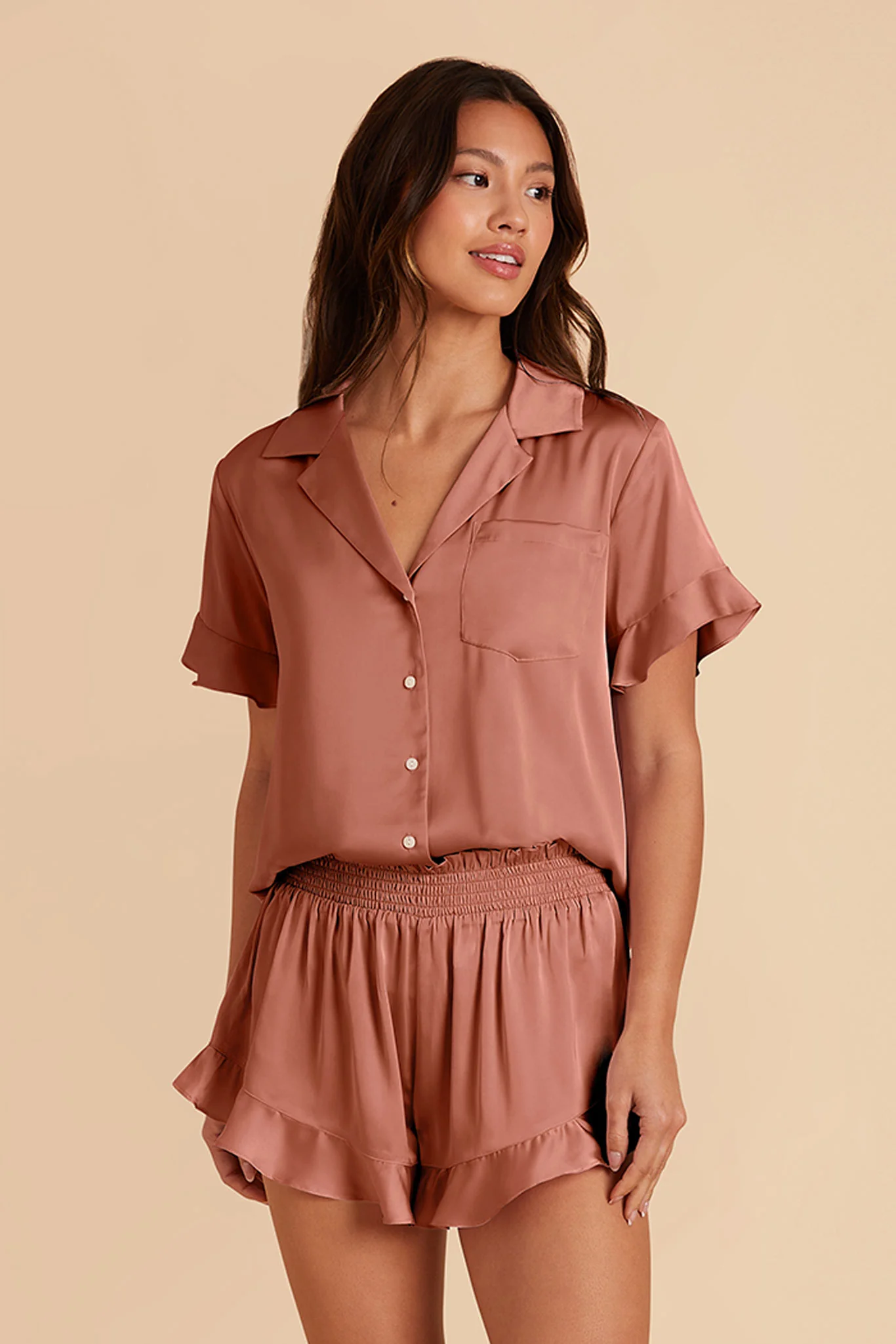Esther Matte Satin Pajama Set - Desert Rose - Image 4