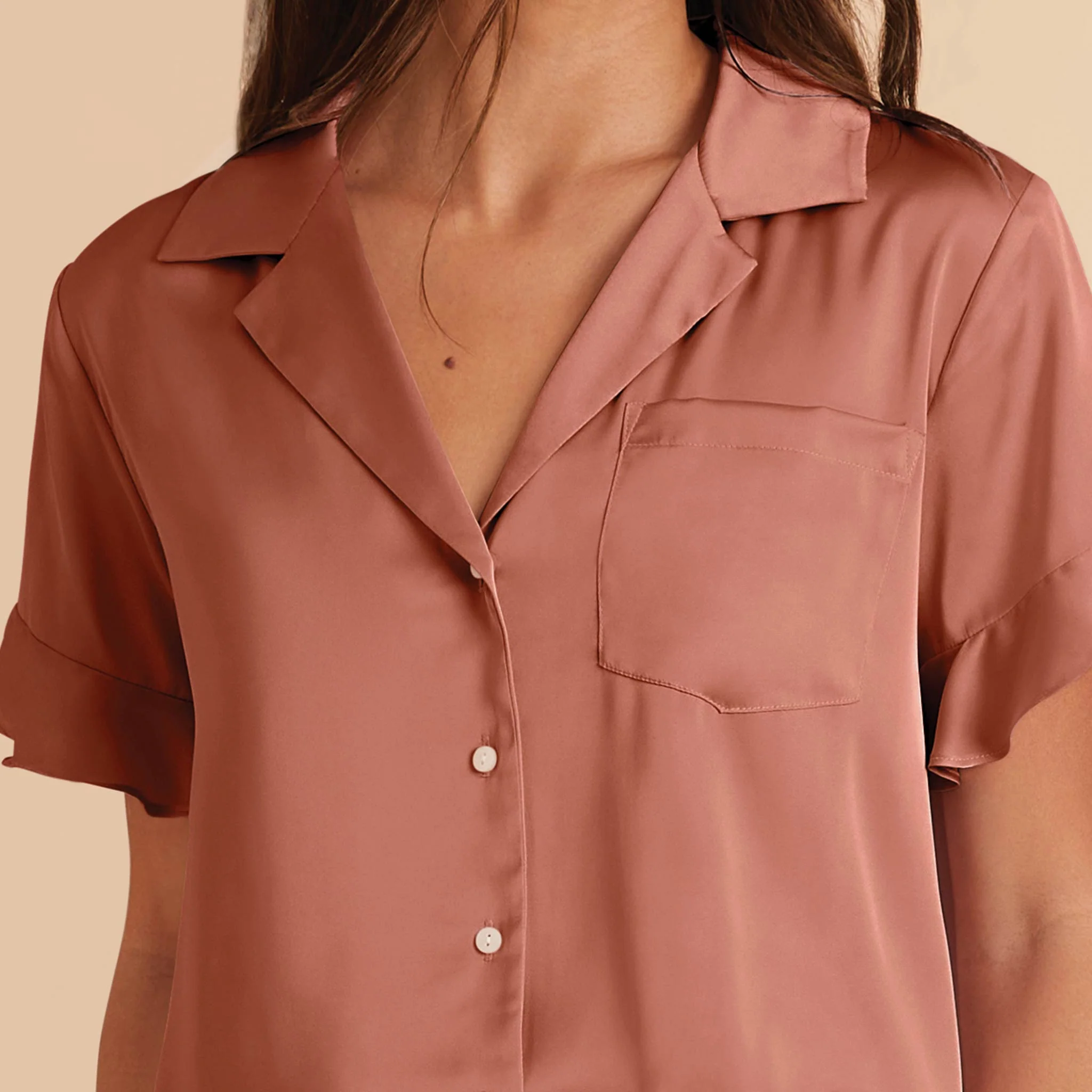 Esther Matte Satin Pajama Set - Desert Rose - Image 9