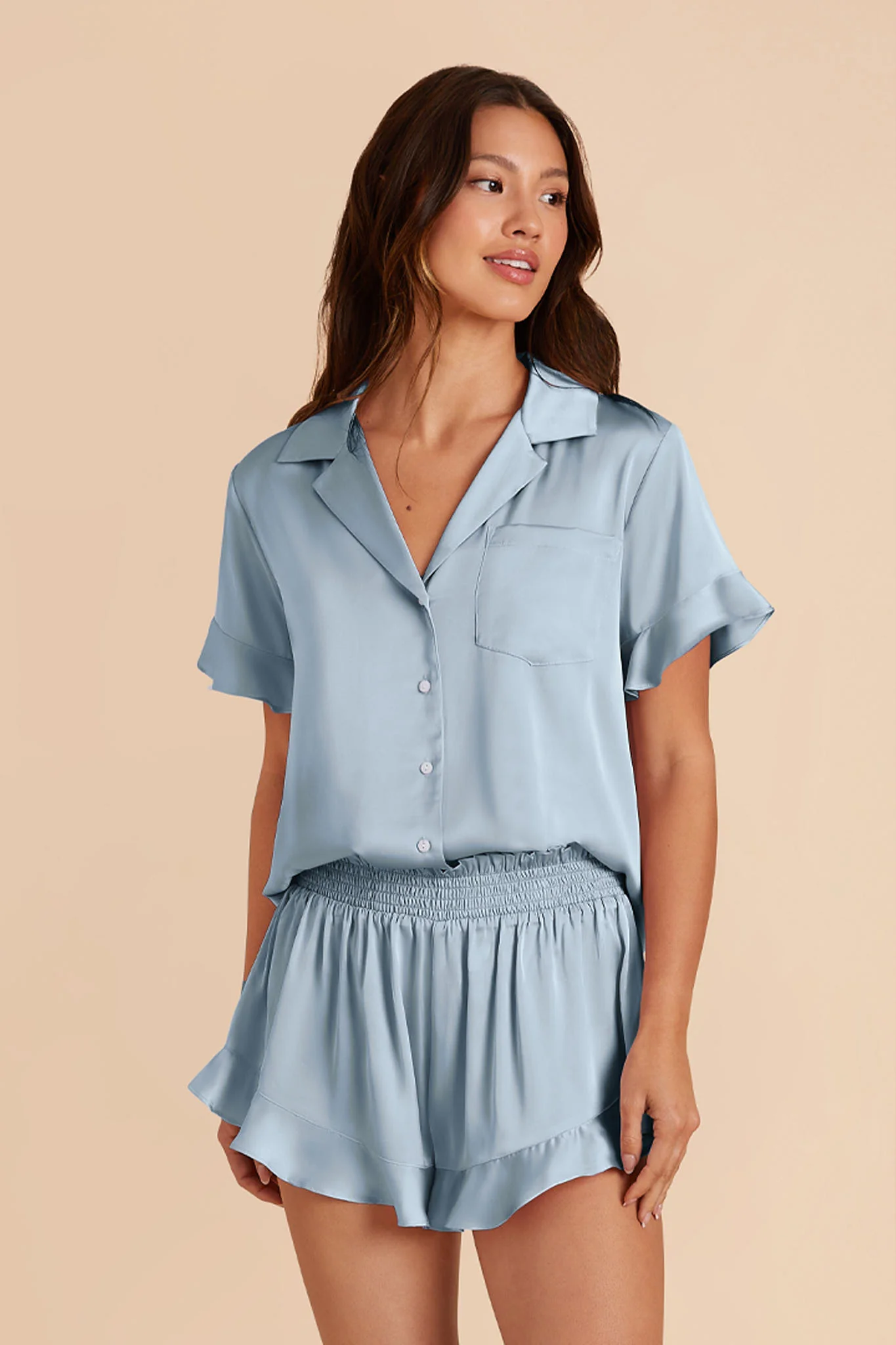 Esther Matte Satin Pajama Set - Dusty Blue - Image 3