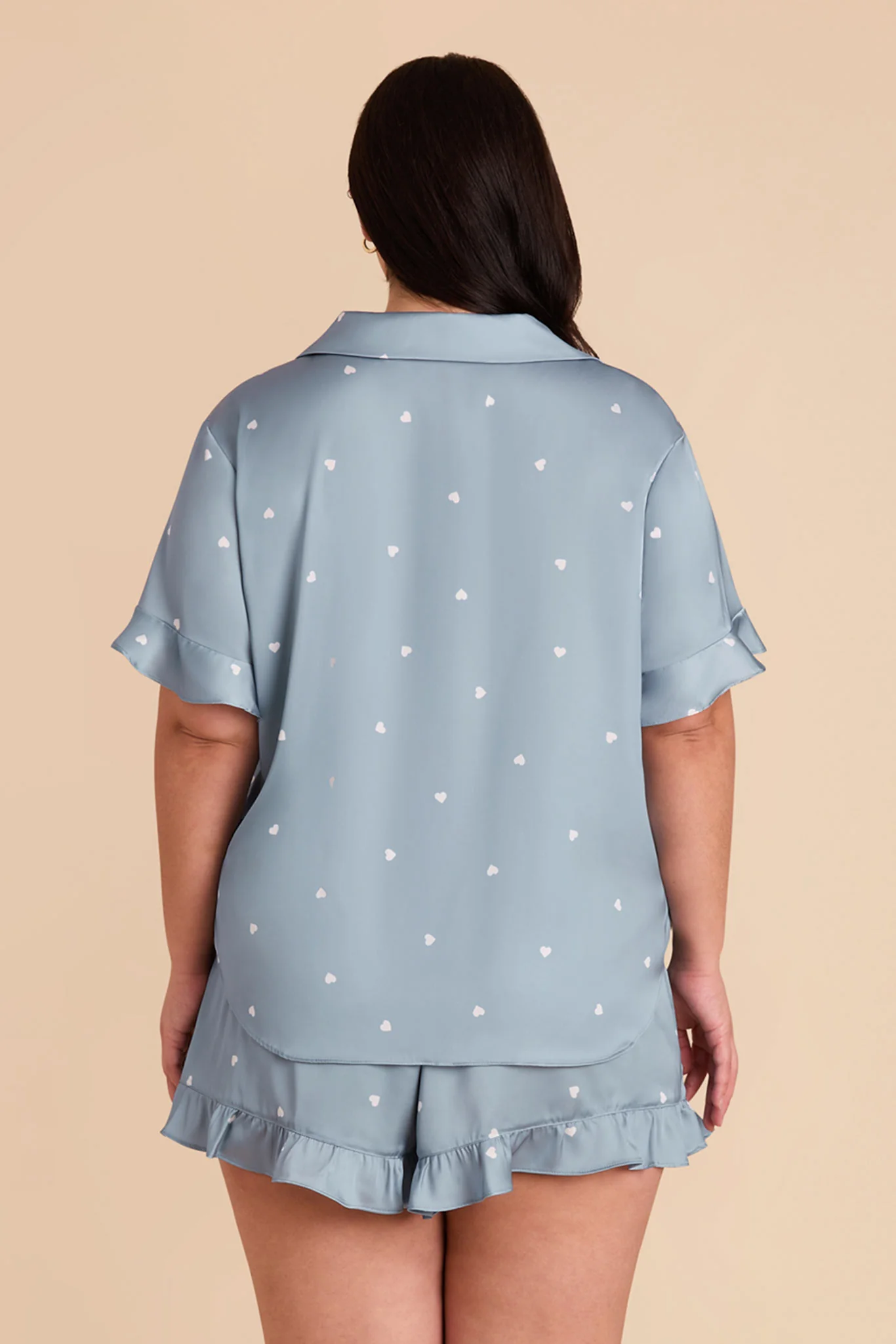 Esther Matte Satin Pajama Set - Dusty Blue White Hearts - Image 12