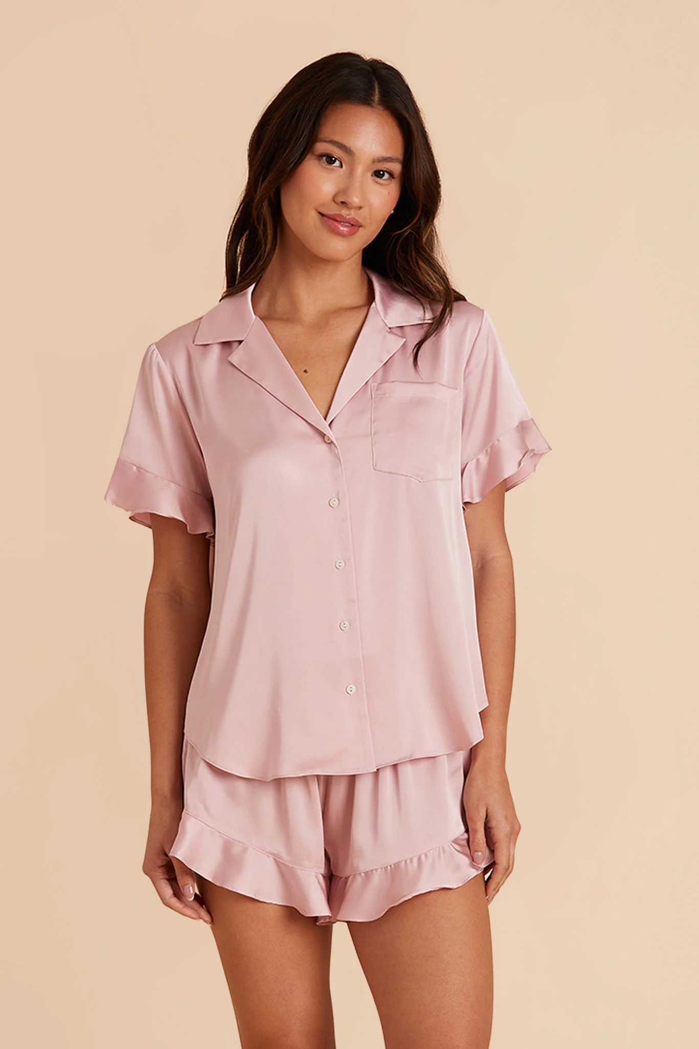 Esther Matte Satin Pajama Set - Dusty Pink - Image 3