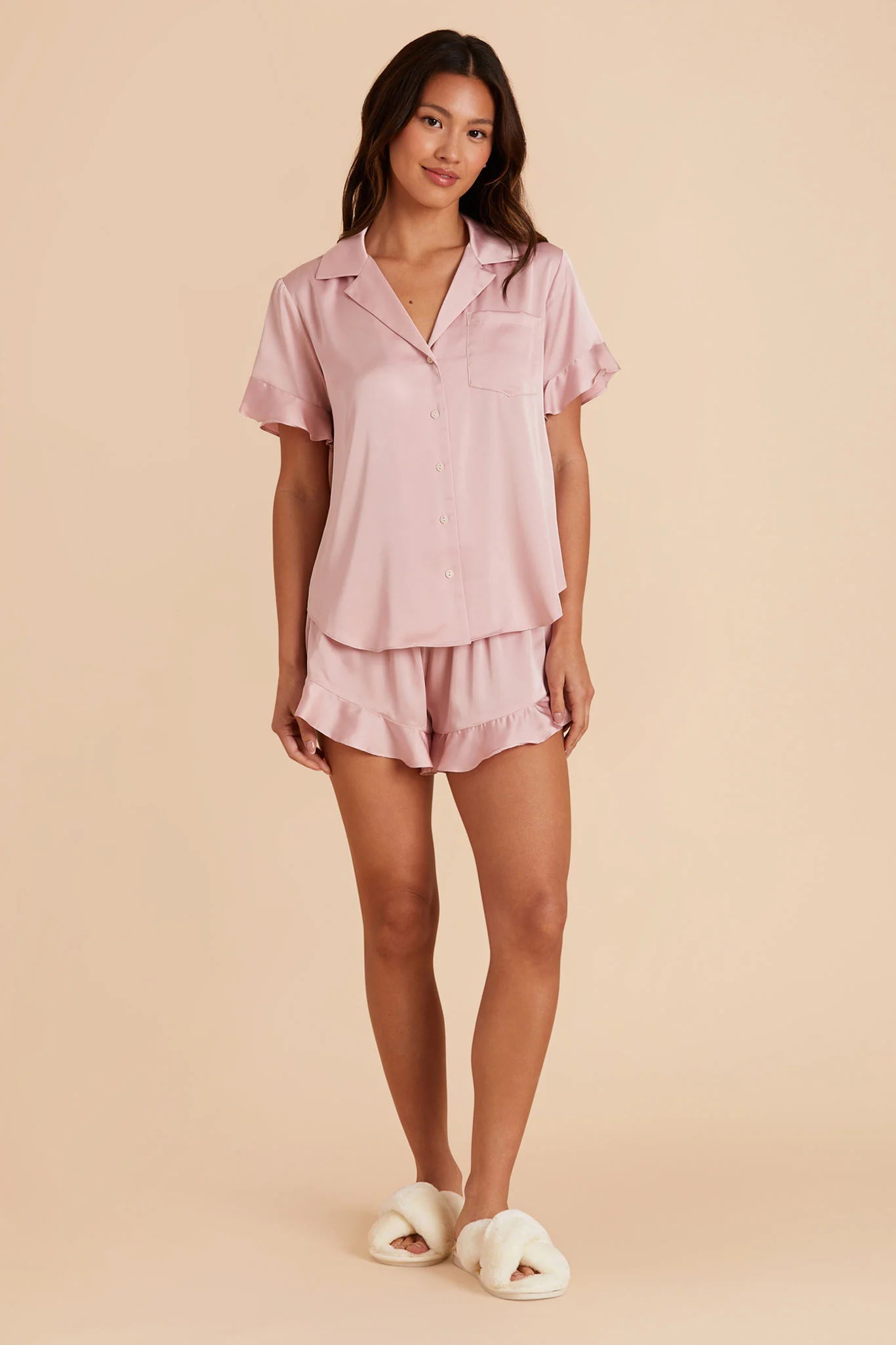 Esther Matte Satin Pajama Set - Dusty Pink - Image 4