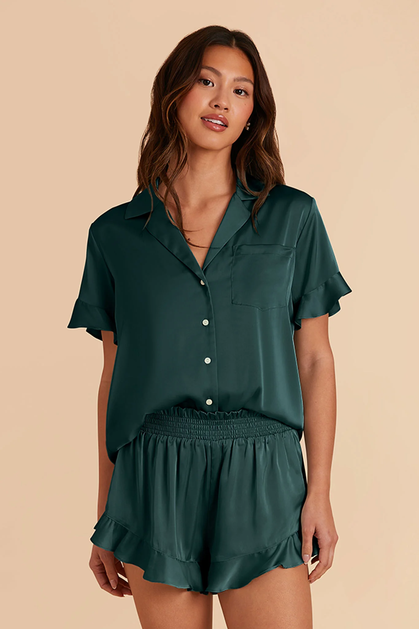 Esther Matte Satin Pajama Set - Emerald