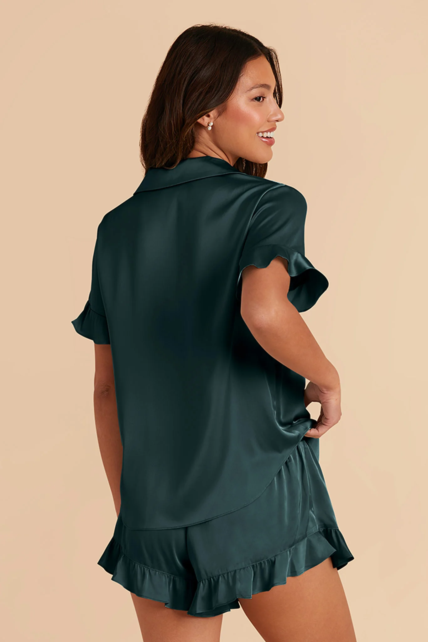 Esther Matte Satin Pajama Set - Emerald - Image 5