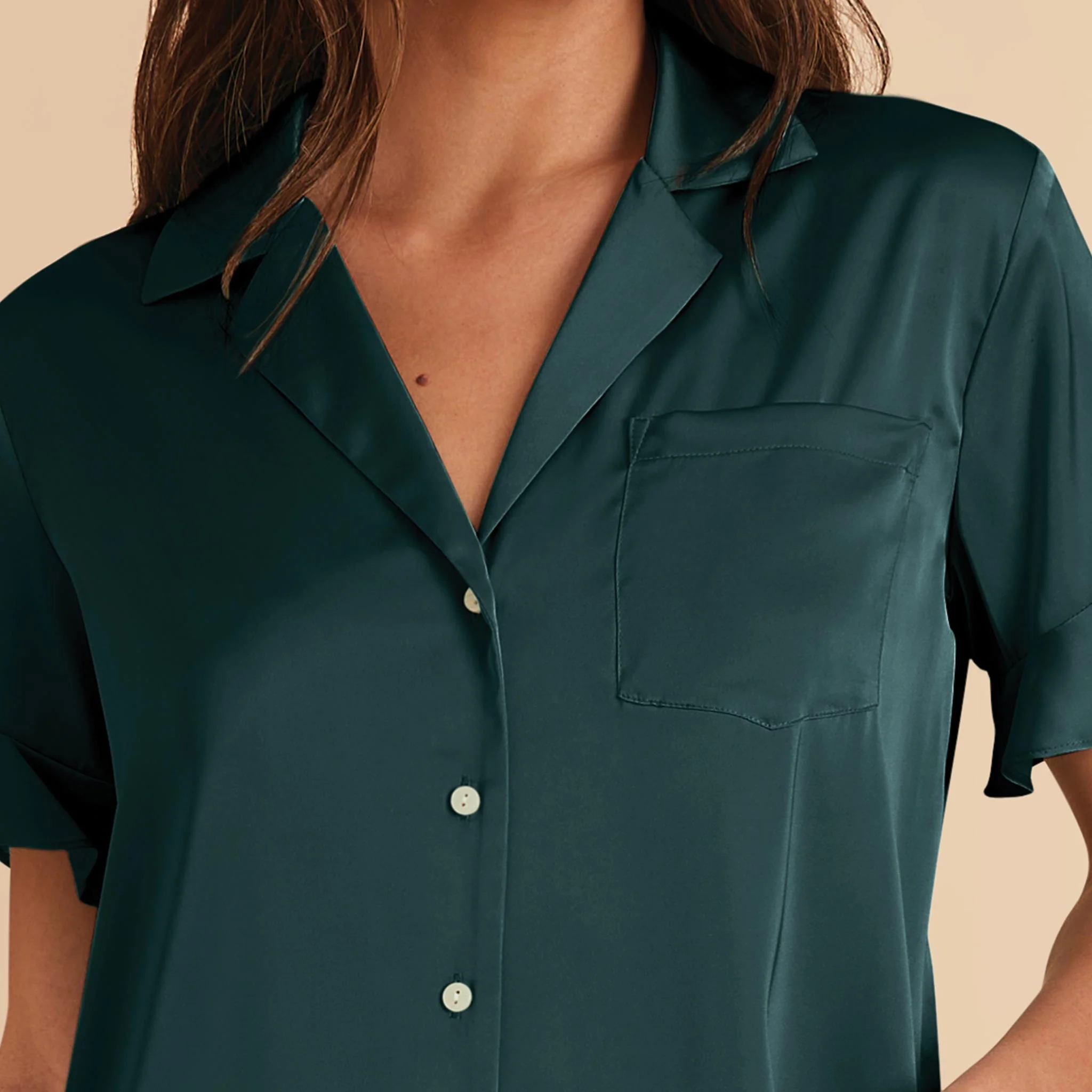 Esther Matte Satin Pajama Set - Emerald - Image 7