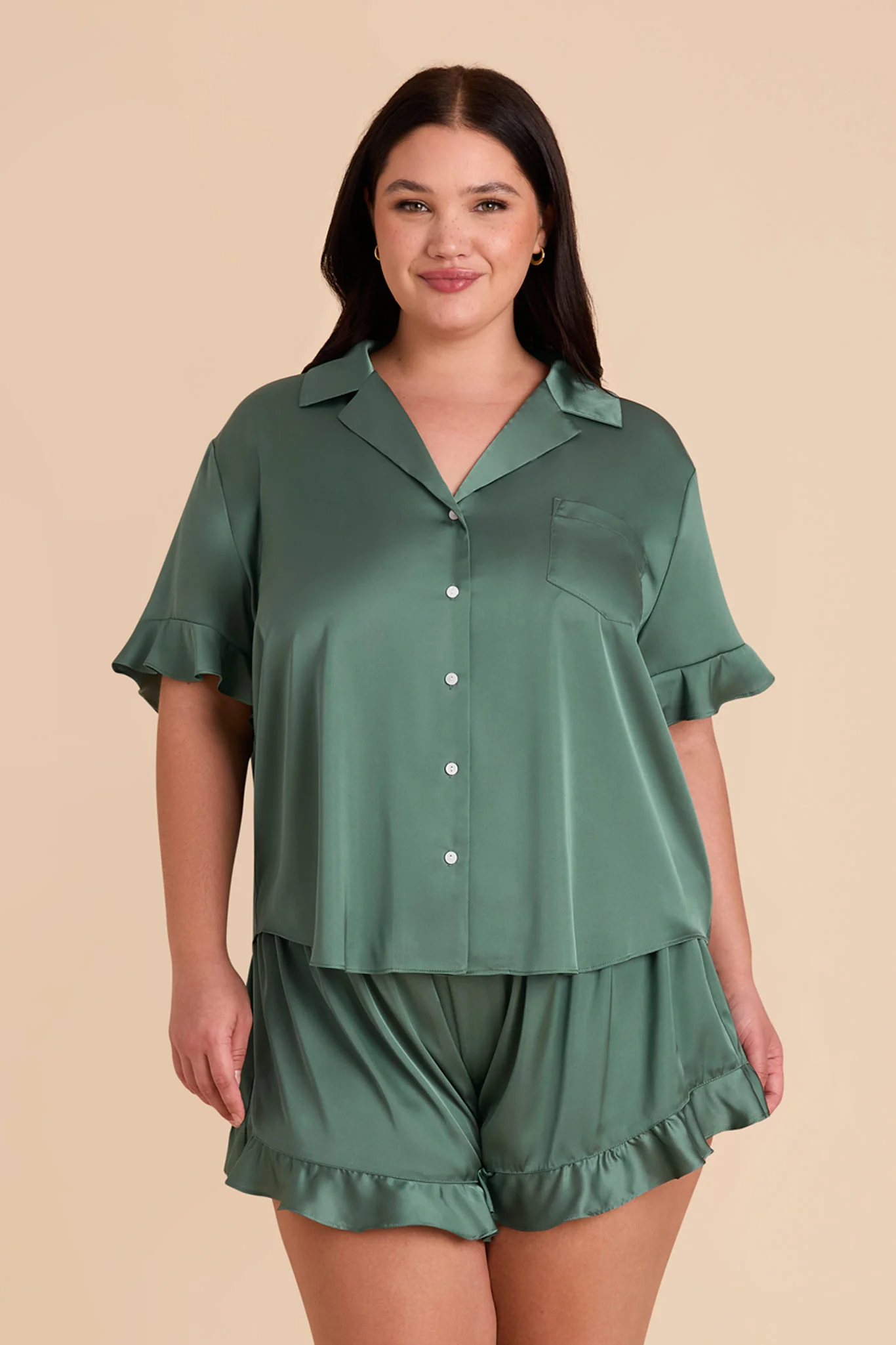Esther Matte Satin Pajama Set - Eucalyptus - Image 2