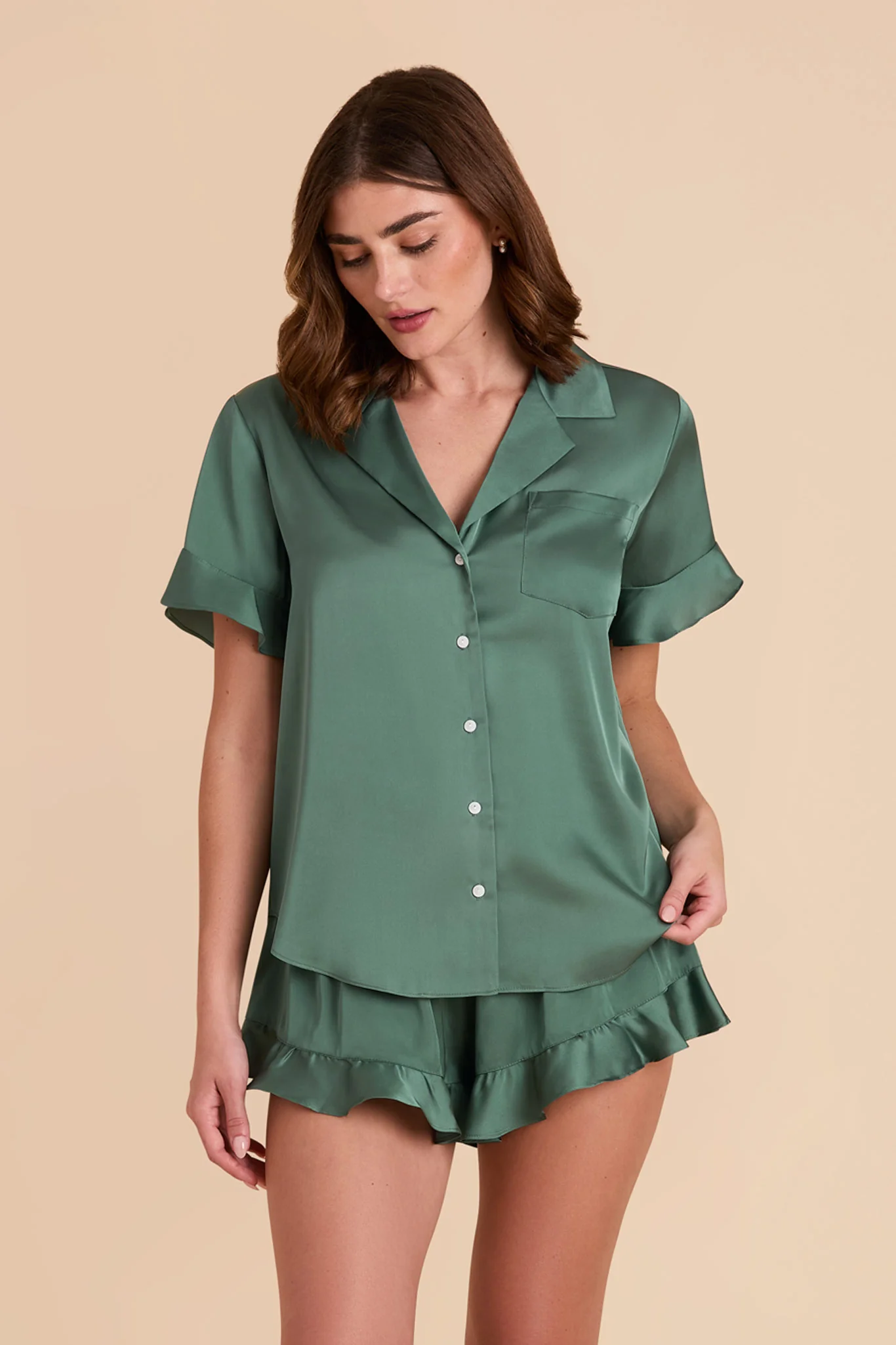 Esther Matte Satin Pajama Set - Eucalyptus - Image 3