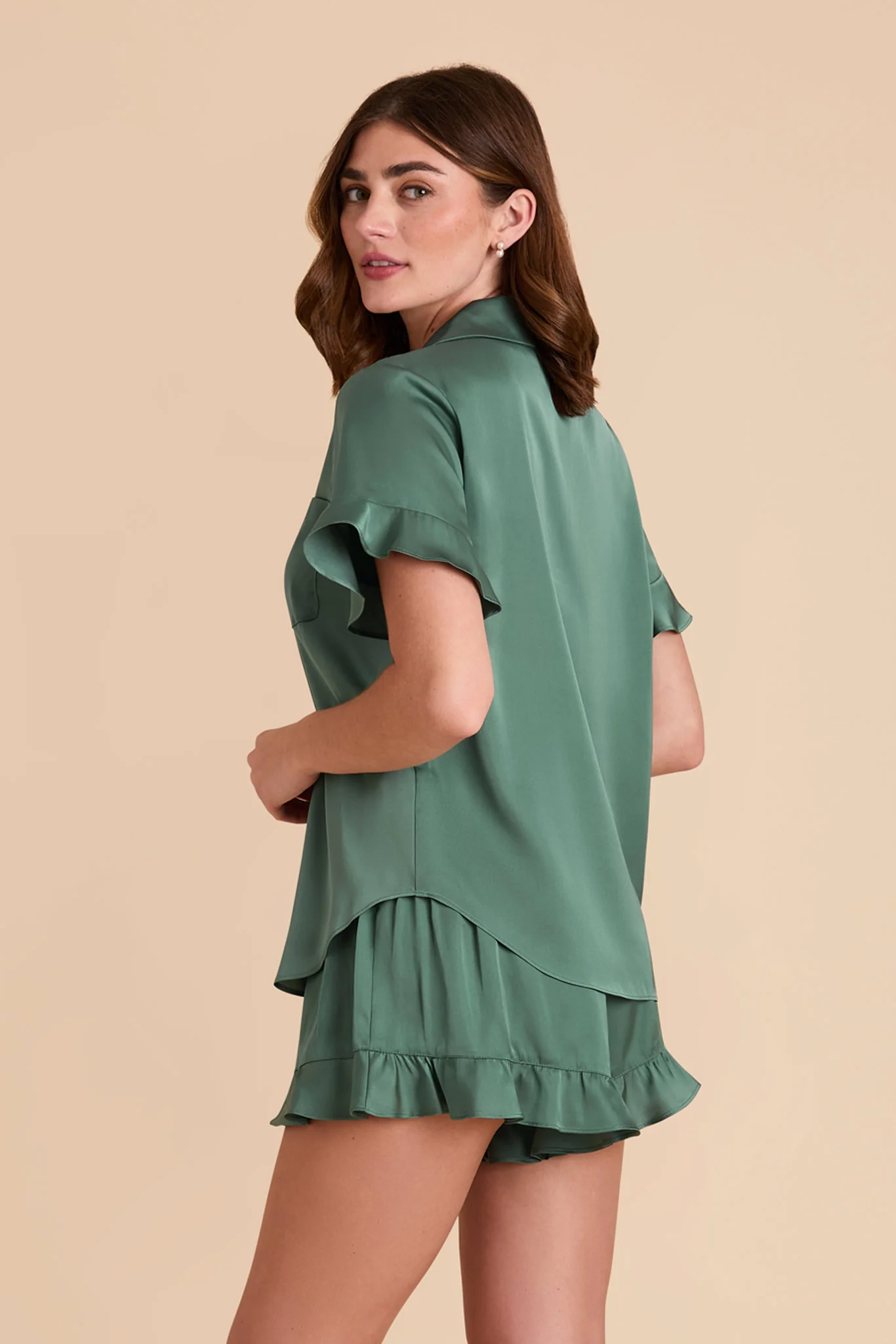 Esther Matte Satin Pajama Set - Eucalyptus - Image 5