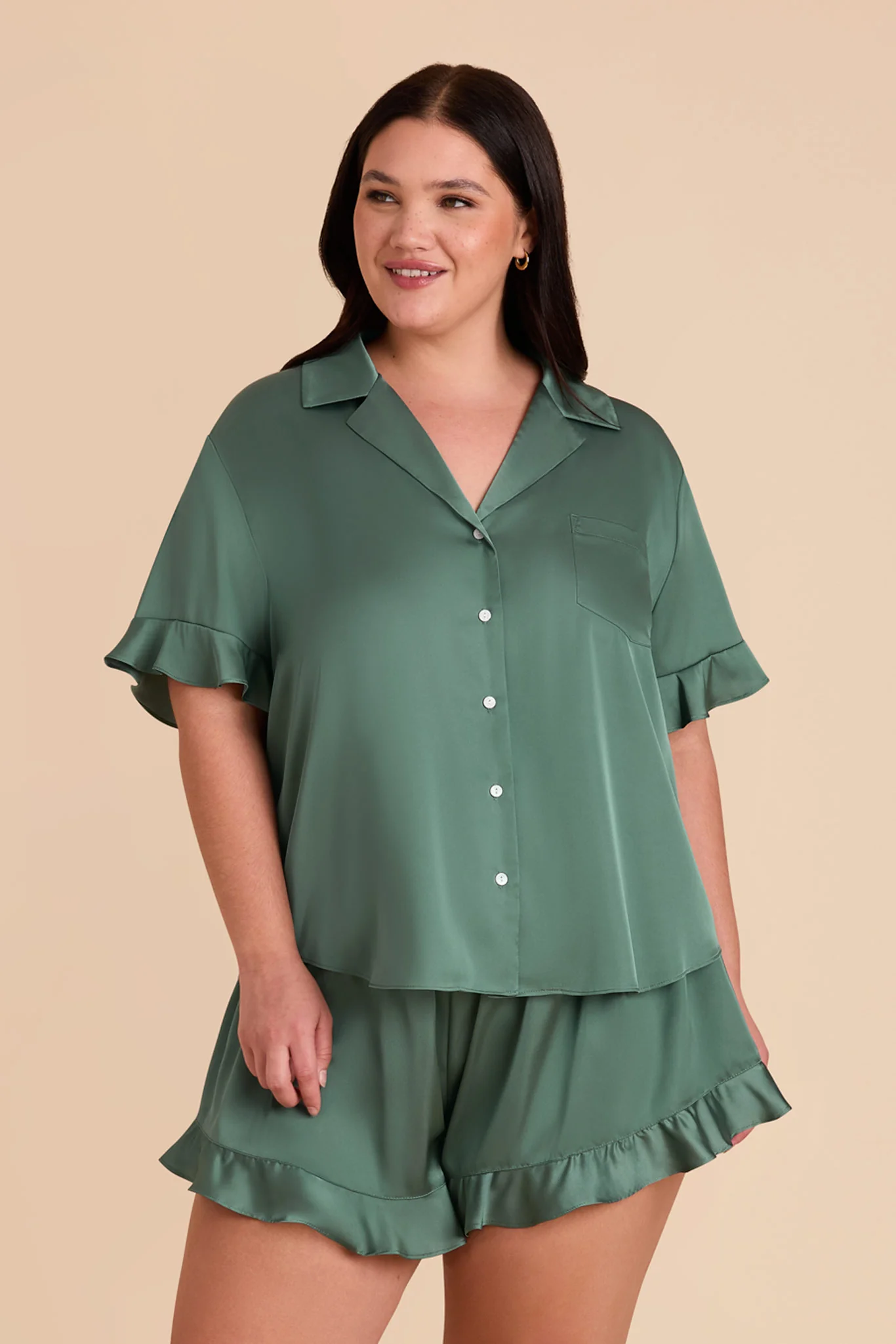 Esther Matte Satin Pajama Set - Eucalyptus - Image 7