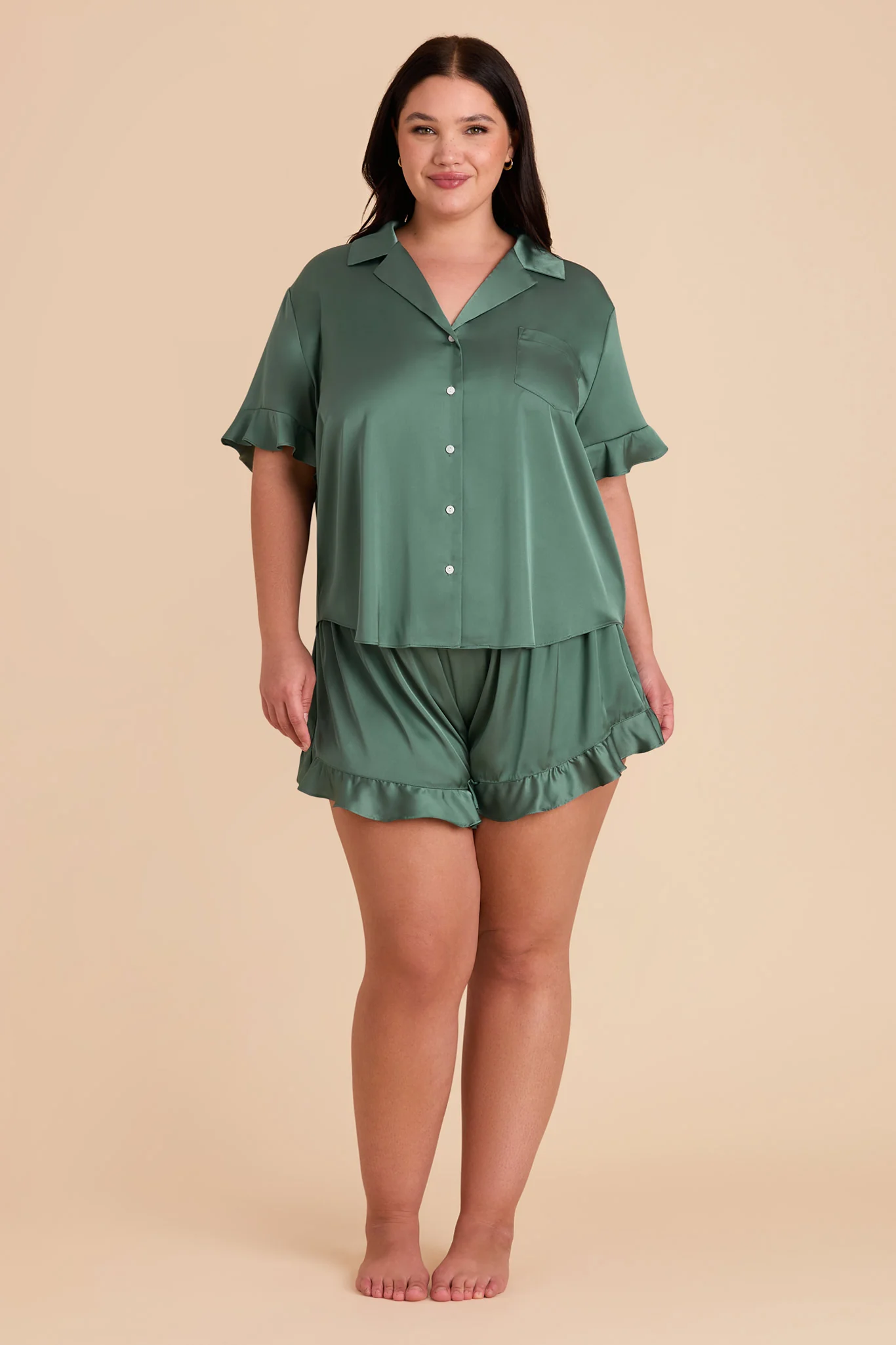 Esther Matte Satin Pajama Set - Eucalyptus - Image 8